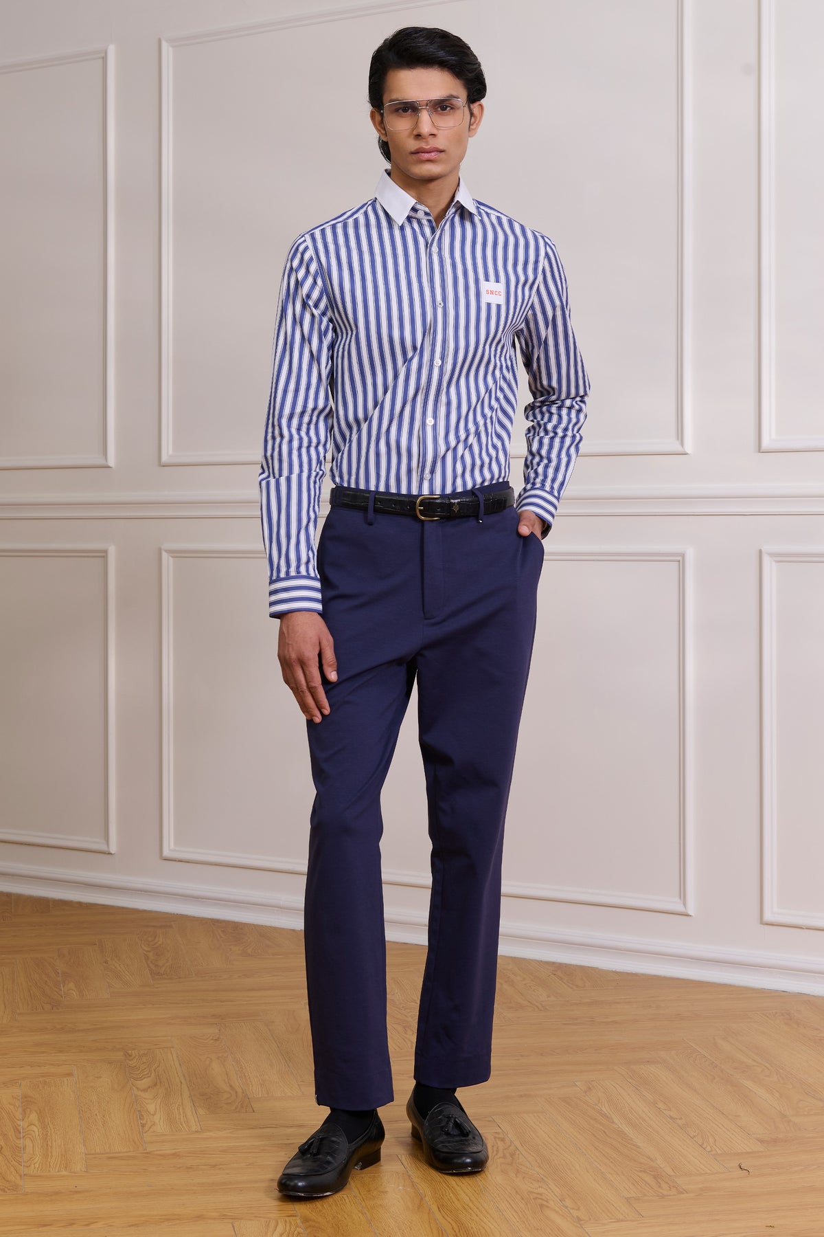 SNCC Navy Striped Shirt with Patch Logo