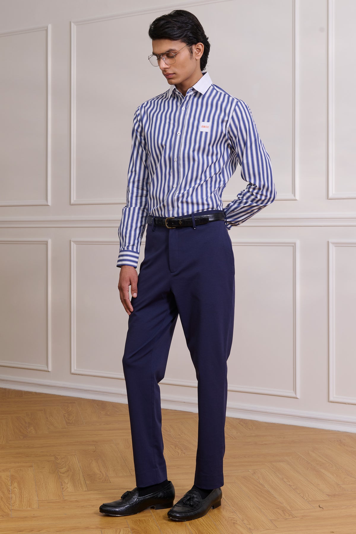 SNCC Navy Striped Shirt with Patch Logo