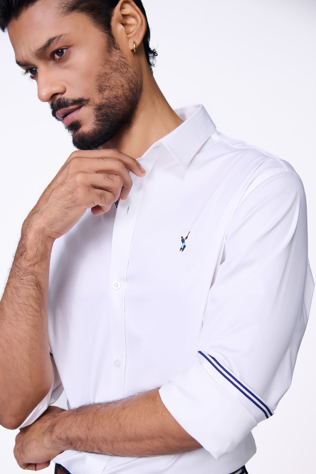 SNCC White Shirt with Striped Taping Placket.
