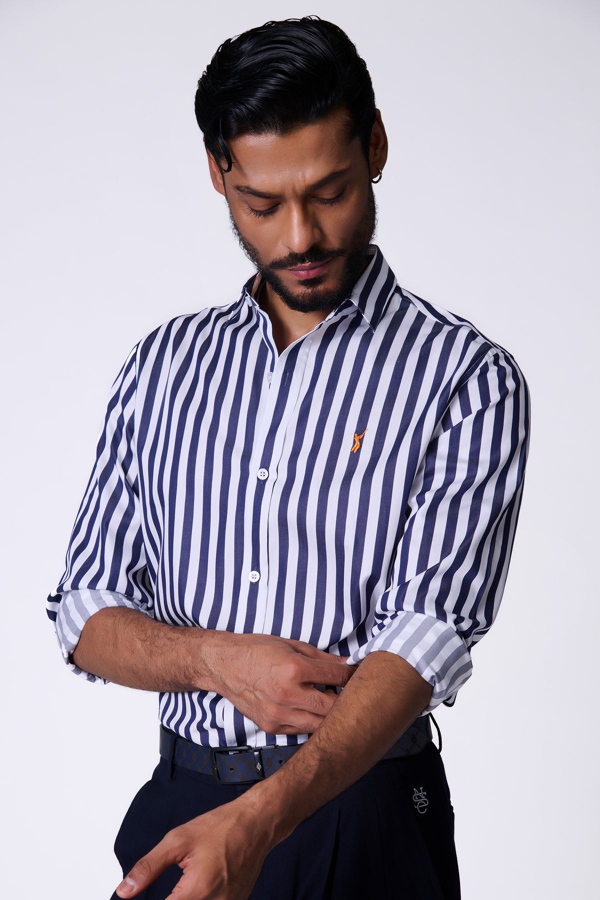 SNCC Navy Striped Shirt with Batsman Logo