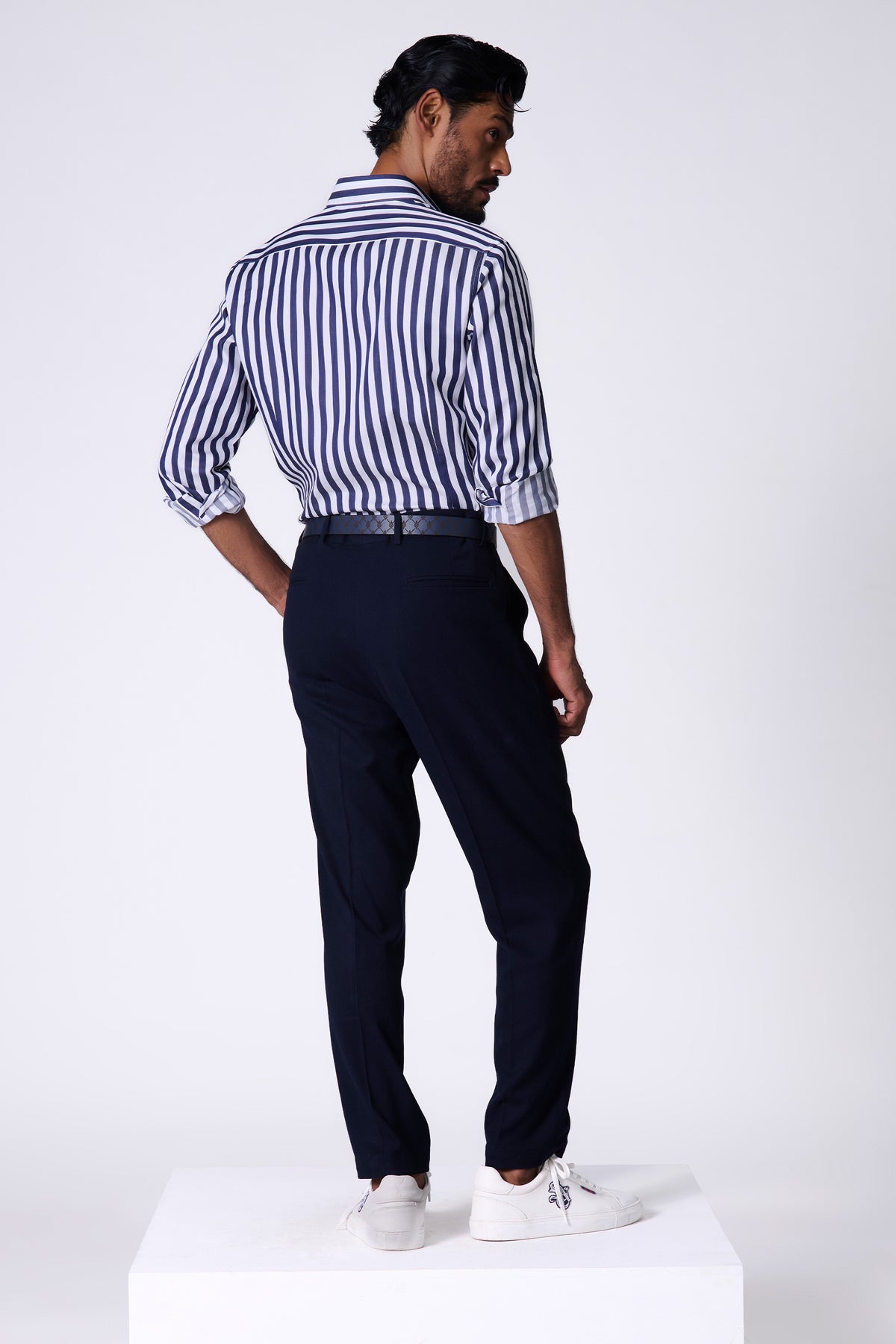 SNCC Navy Striped Shirt with Batsman Logo