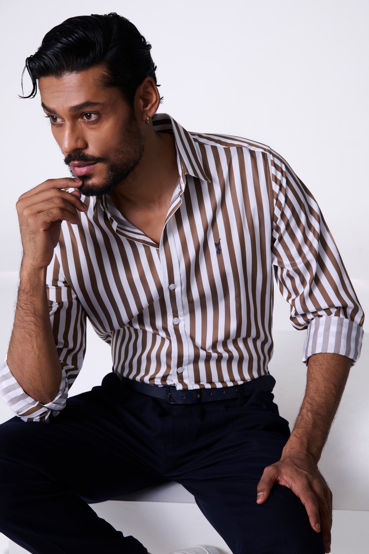 SNCC Brown Striped Shirt with Batsman Logo