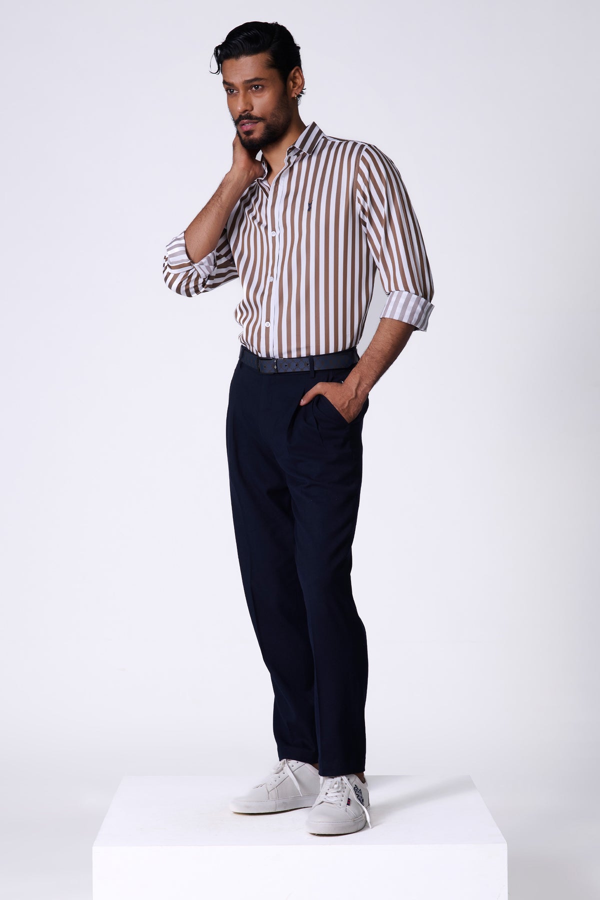 SNCC Brown Striped Shirt with Batsman Logo
