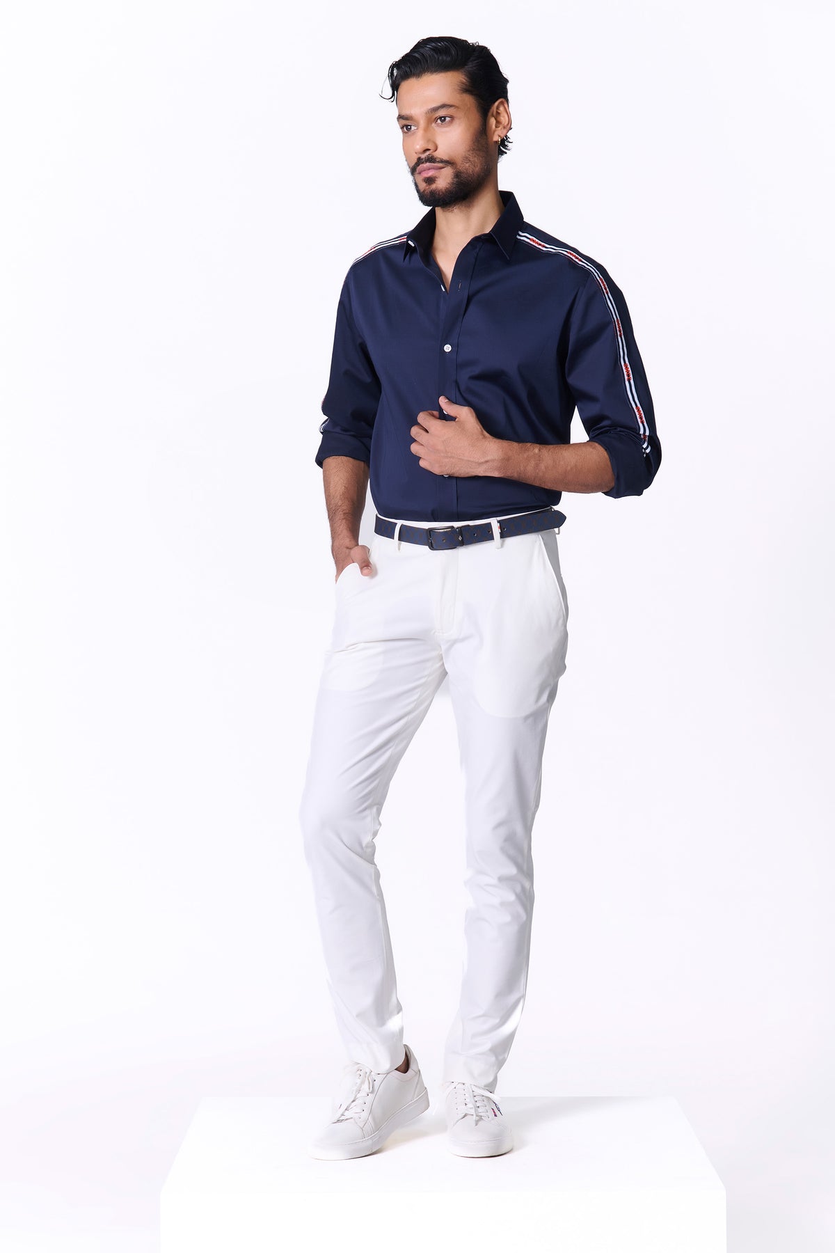 SNCC Navy Shirt with Striped Piping Details