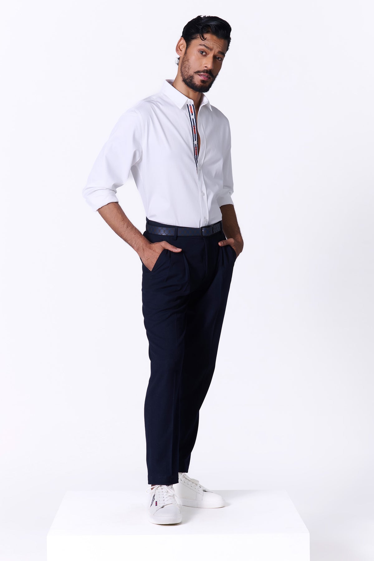 SNCC White Shirt with Striped Taping Placket