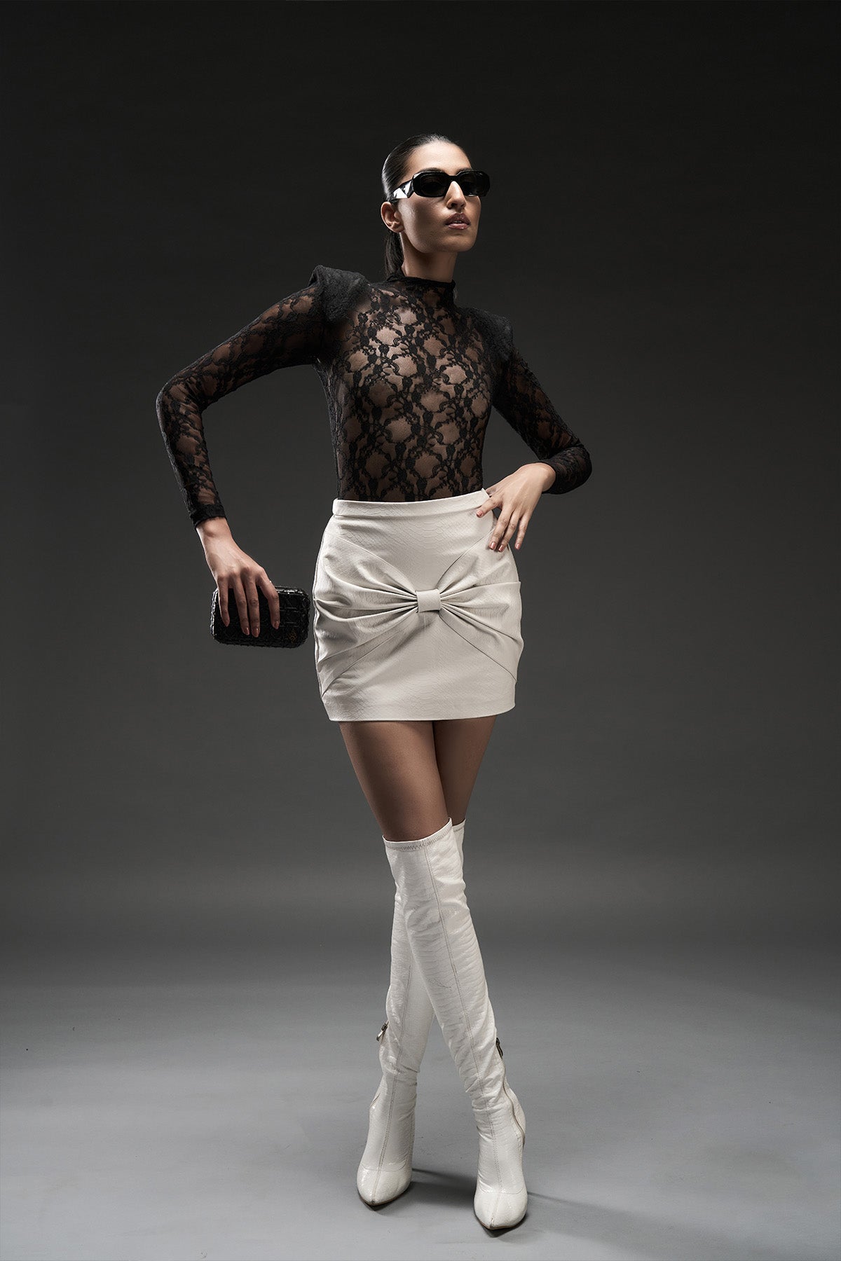 Ruched Leather Mini Skirt