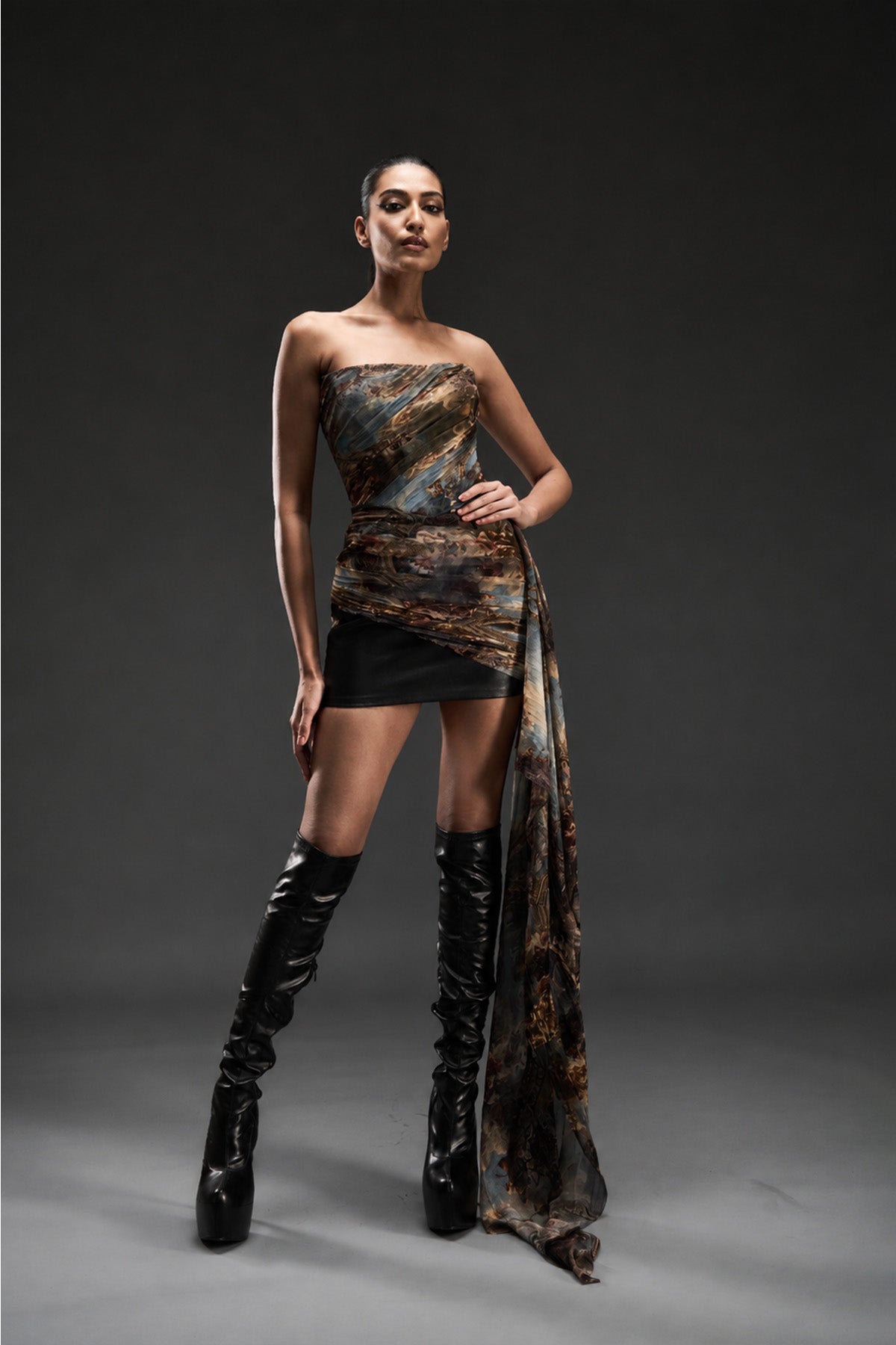 Duomo Print Drape Mini Dress