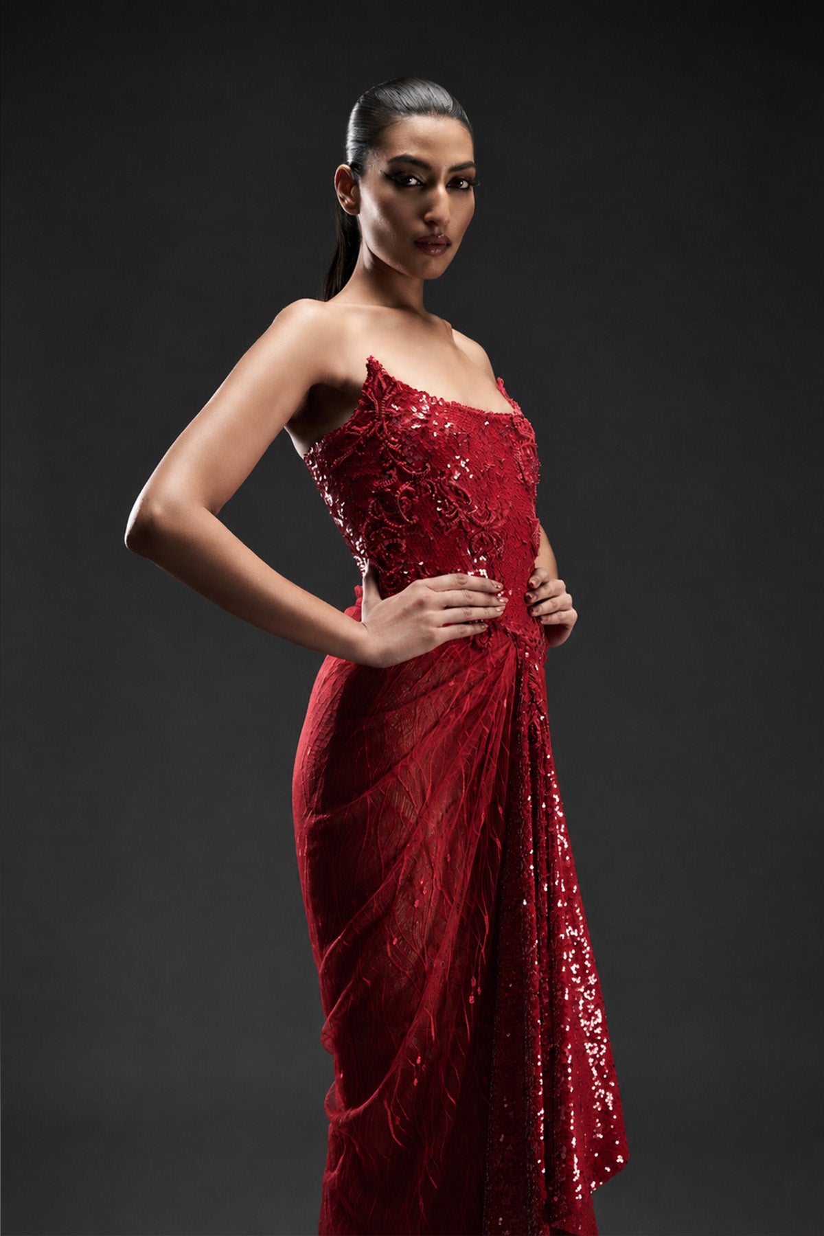 Floral Embroidered Tulle Gown