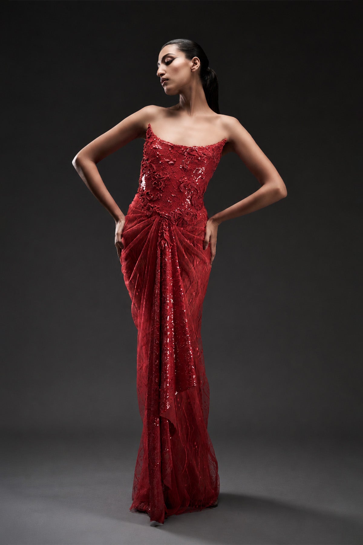 Floral Embroidered Tulle Gown