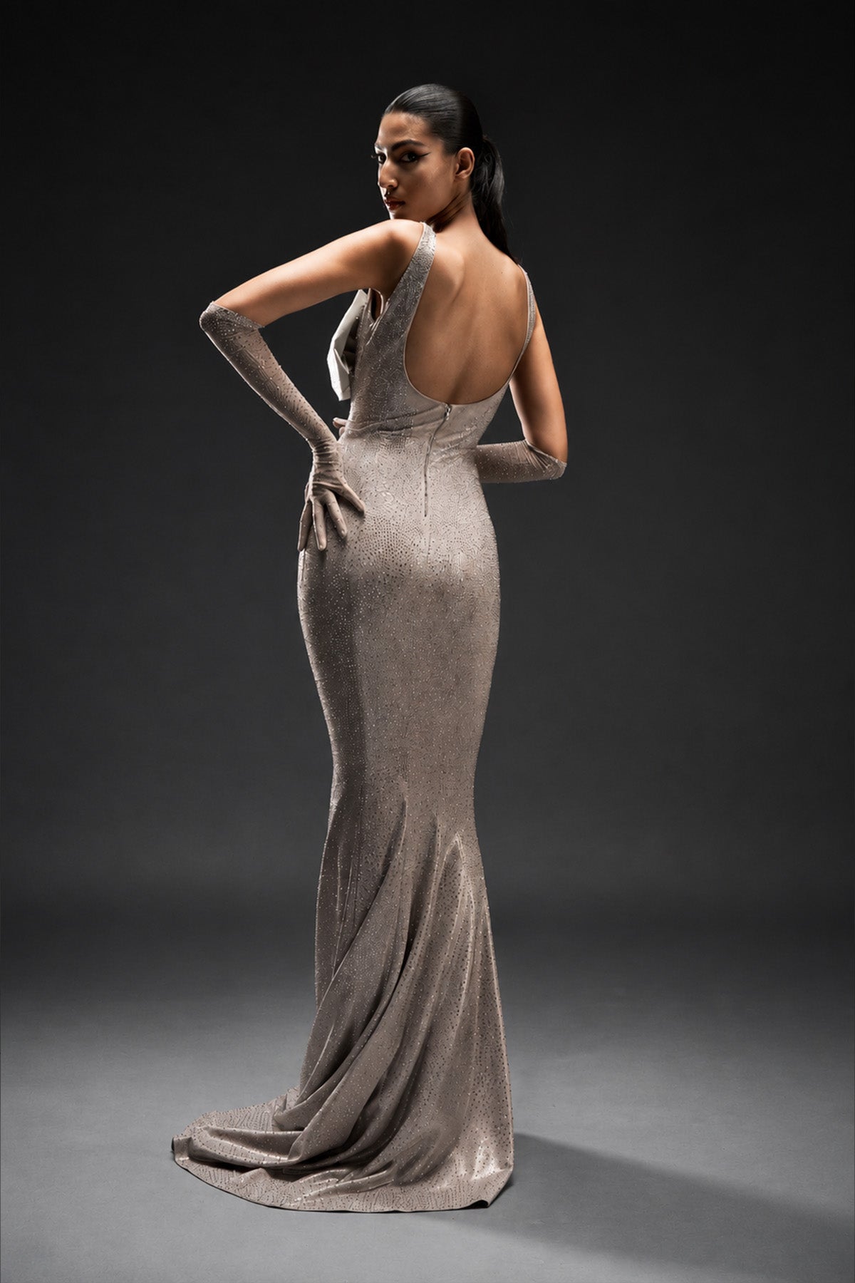 Crystal Bow Column Gown