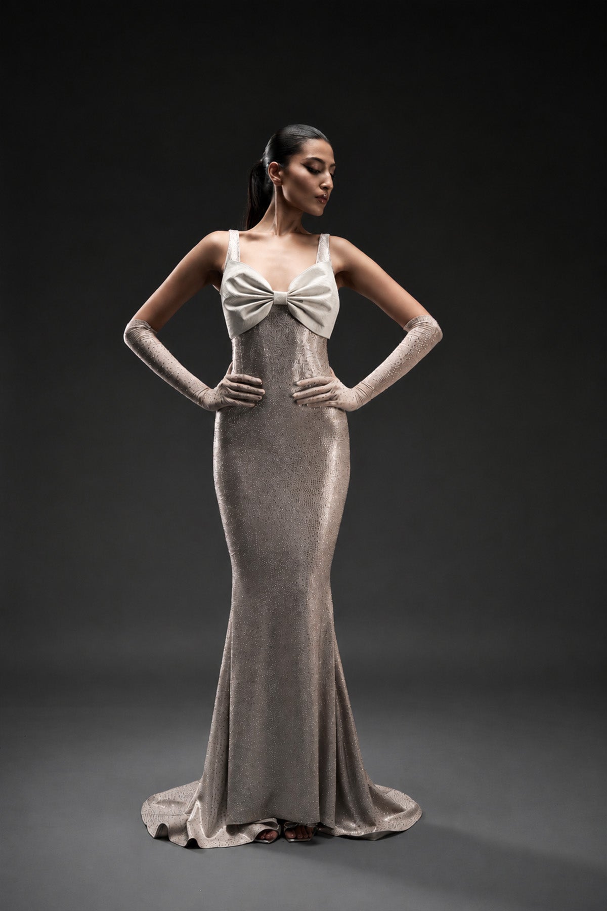 Crystal Bow Column Gown
