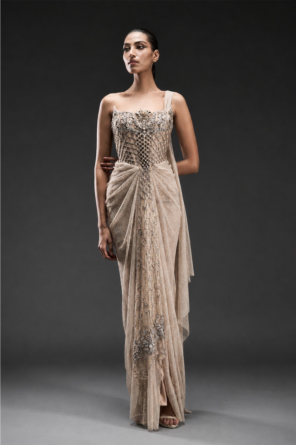 Crystal Lattice Drape Gown