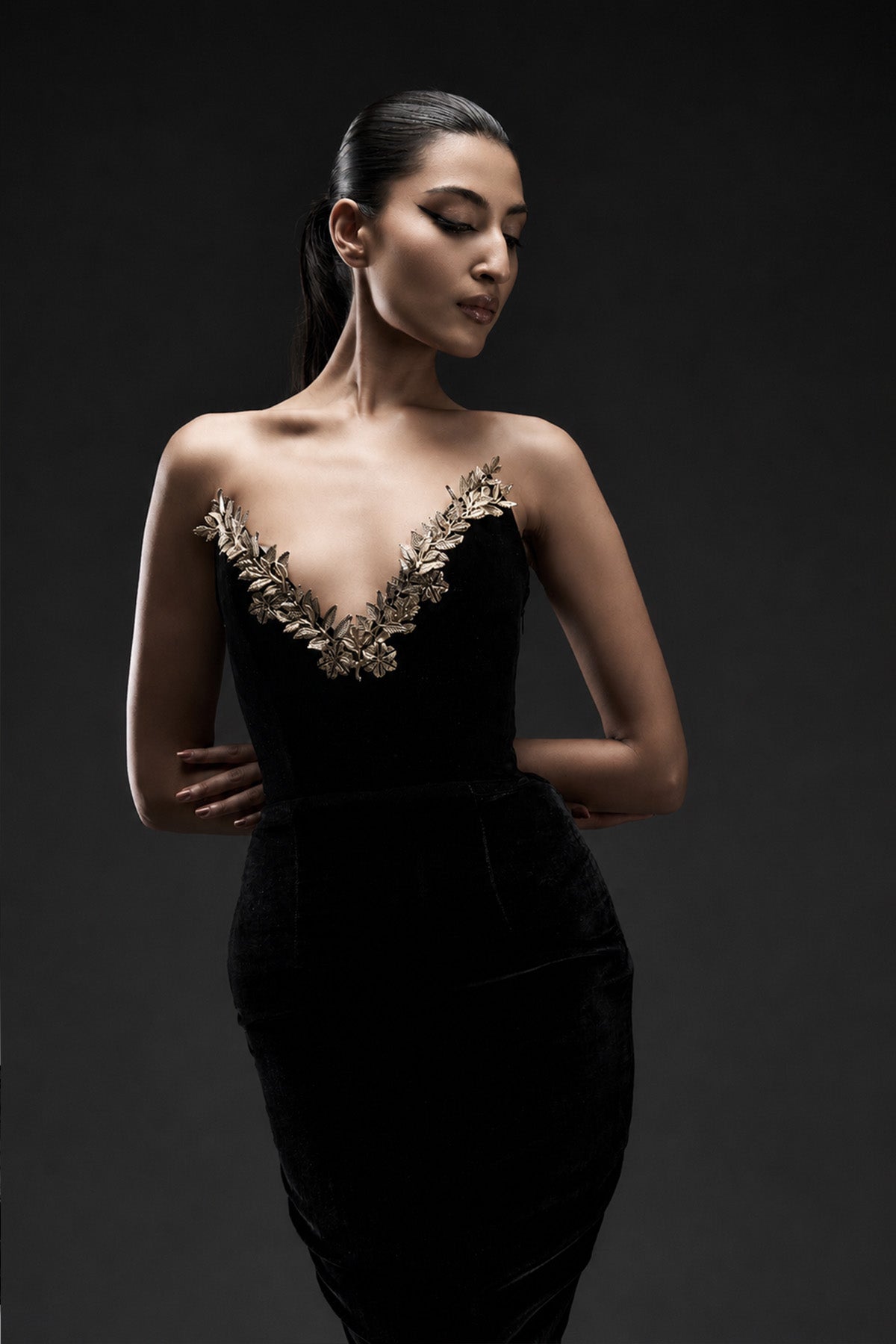Metallic Leaf Velvet Gown