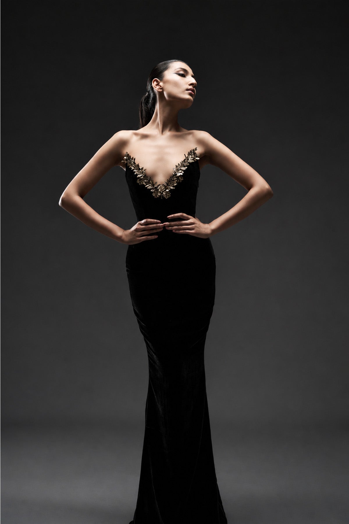 Metallic Leaf Velvet Gown