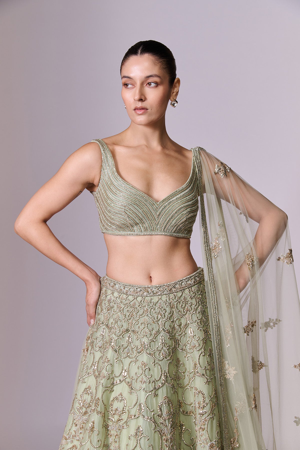 Sage Embellished Lehenga Set