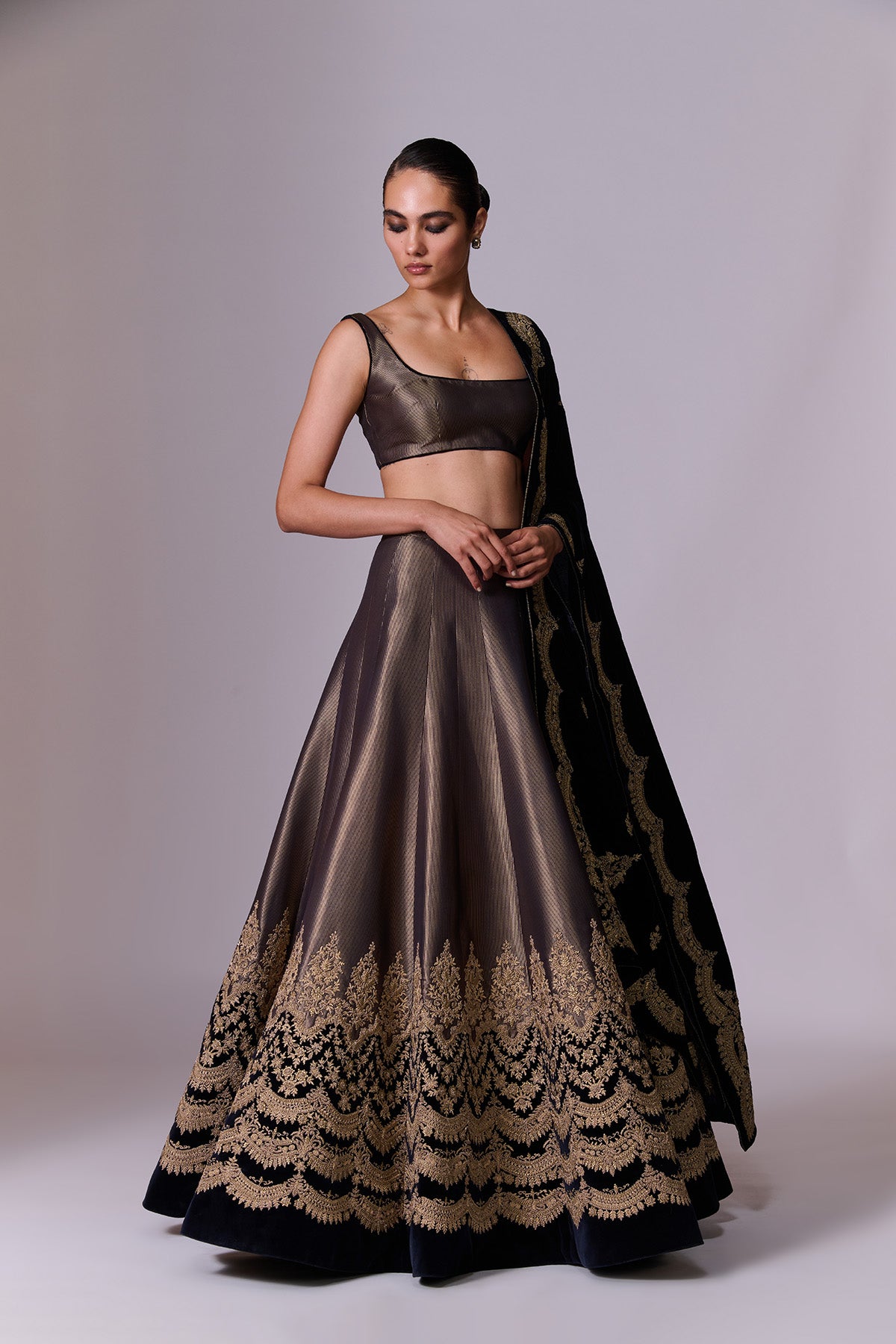 Gold Brocade Lehenga Set