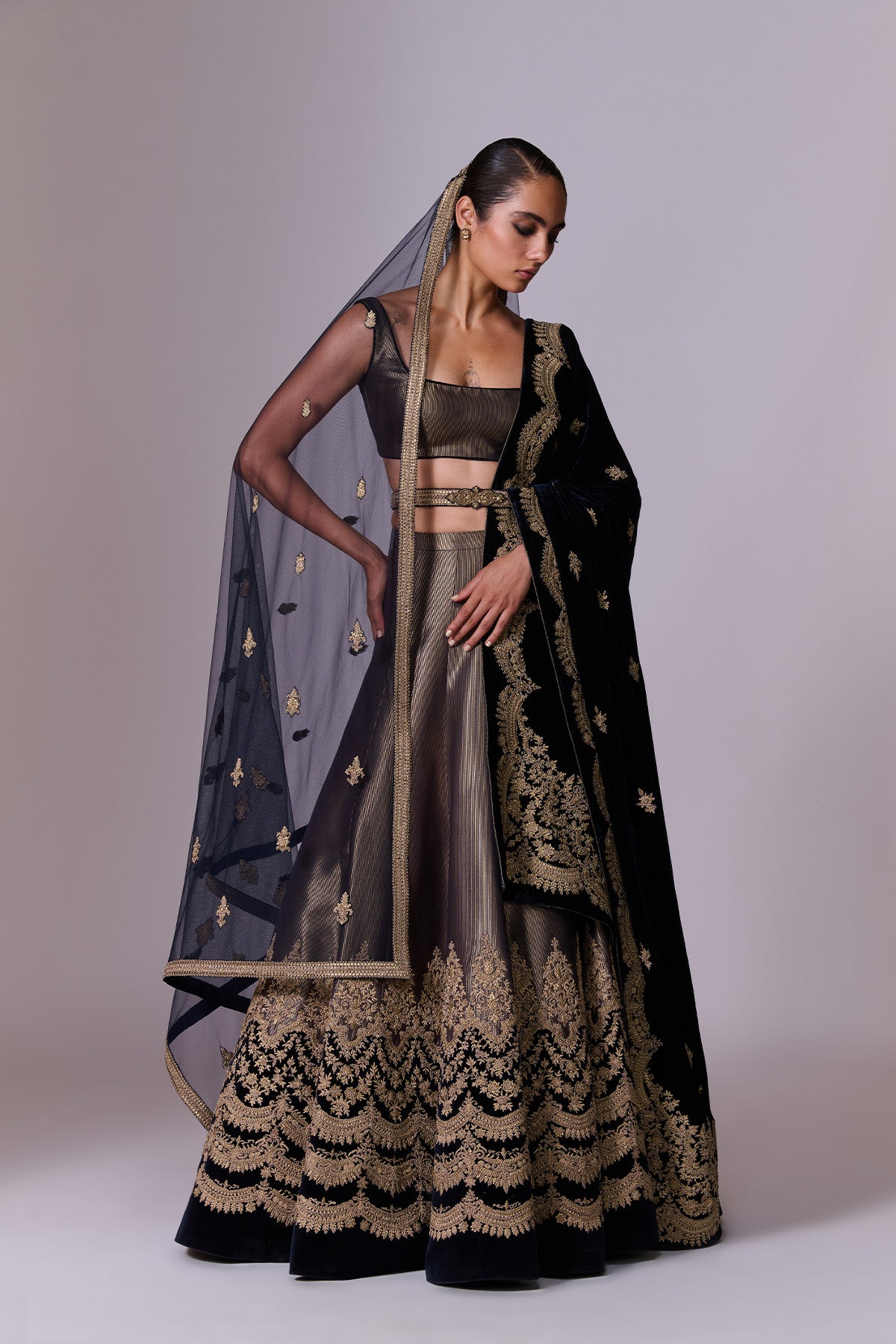 Gold Brocade Lehenga Set