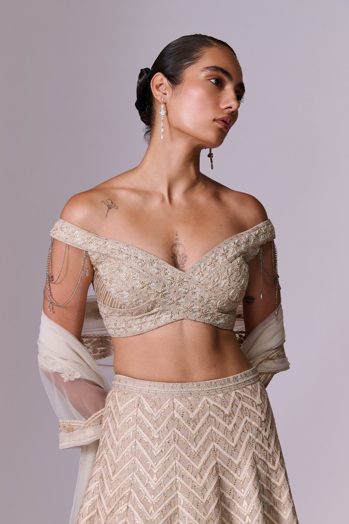 Ivory Sculpted Lehenga Set