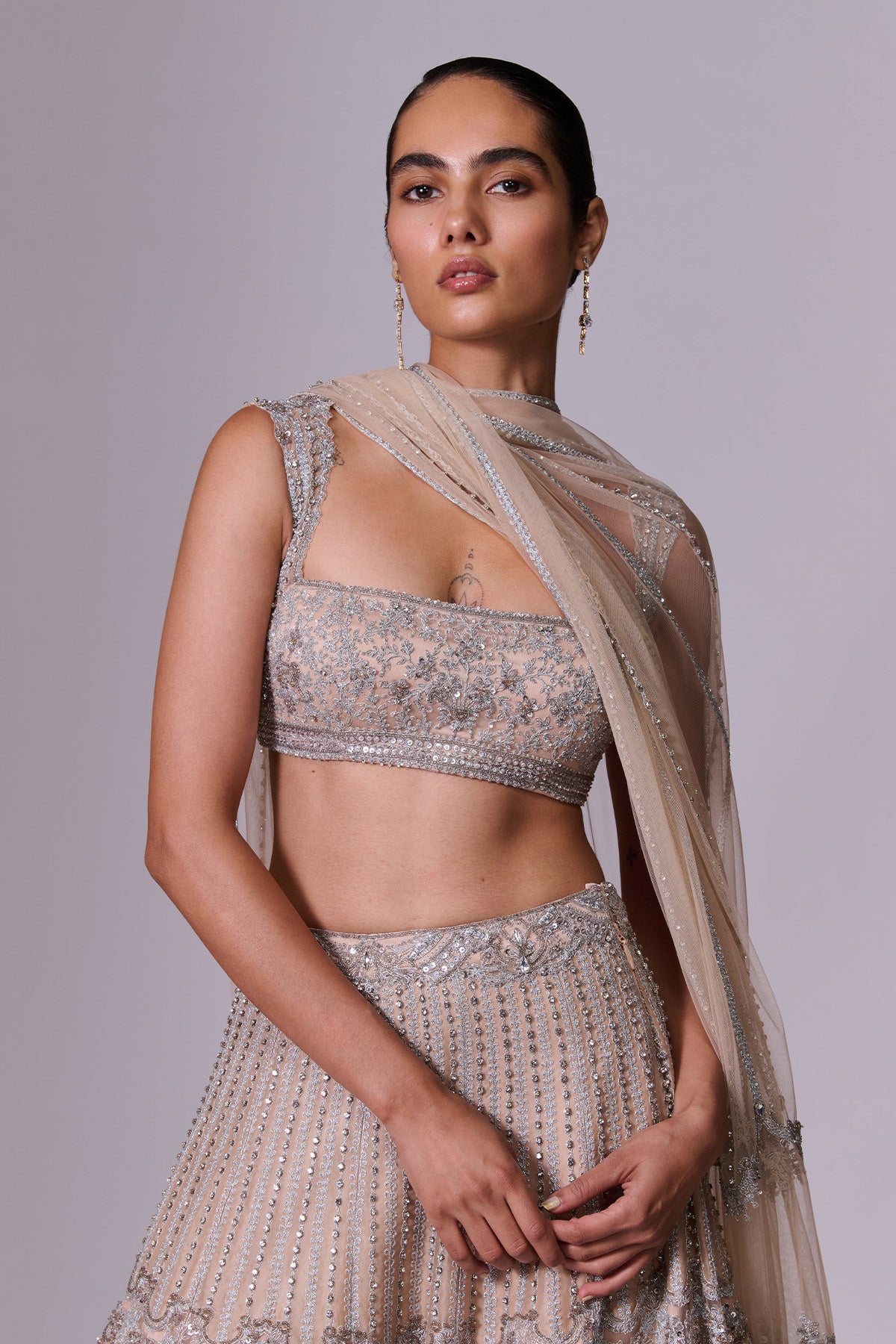 Scalloped-Border Embroidered Lehenga Set
