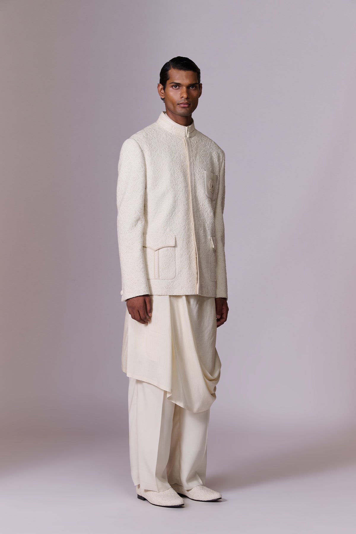 White Crested Bandhgala Set