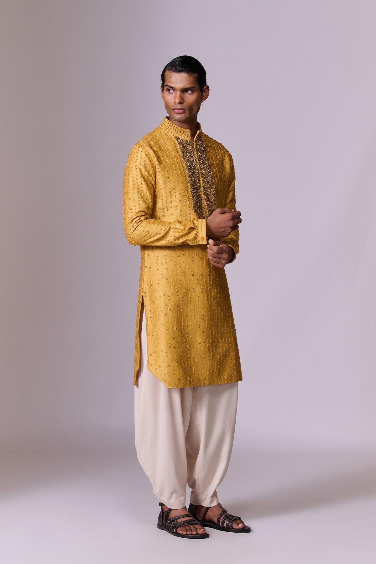 Yellow Embroidered Placket Kurta Set