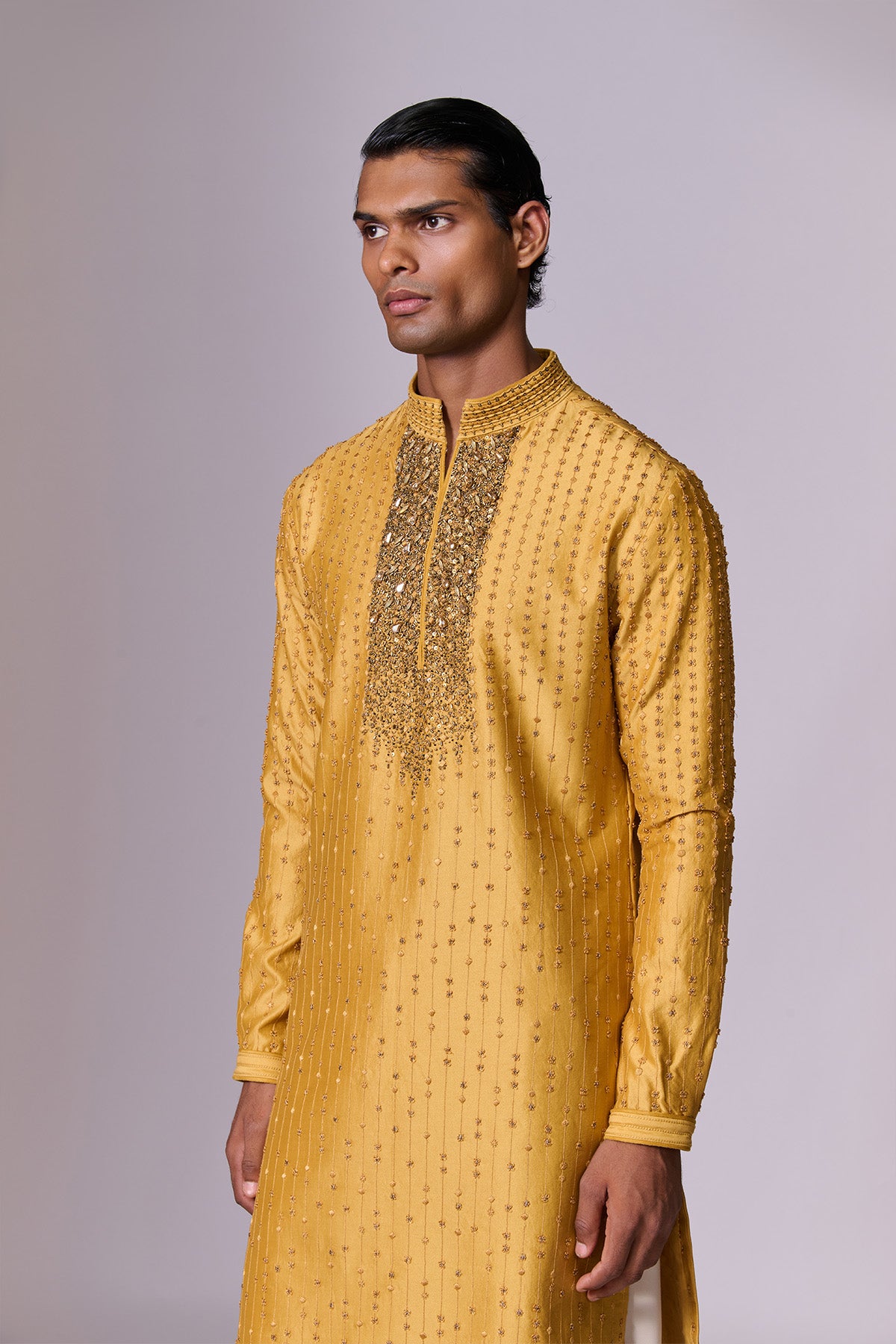 Yellow Embroidered Placket Kurta Set