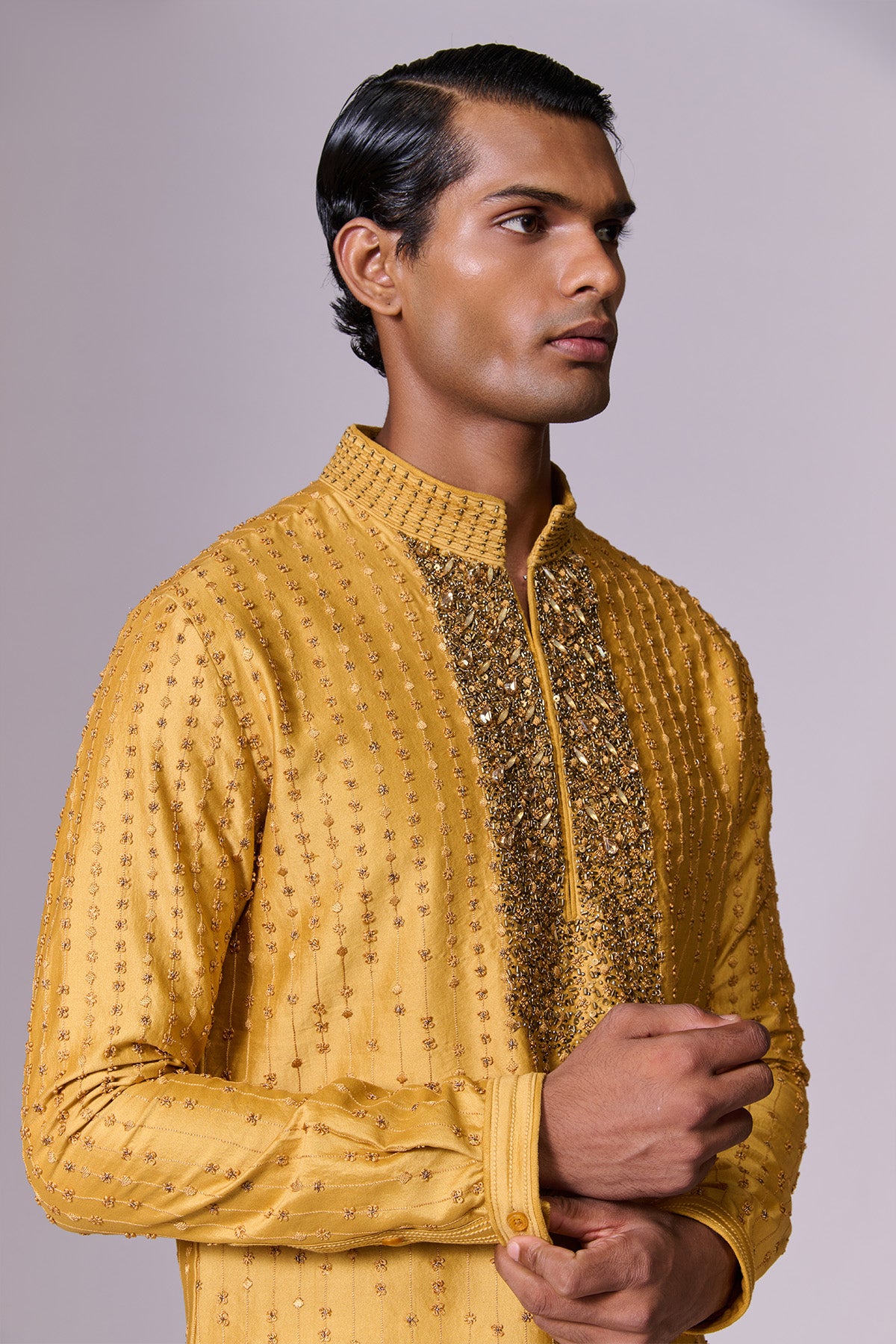Yellow Embroidered Placket Kurta Set