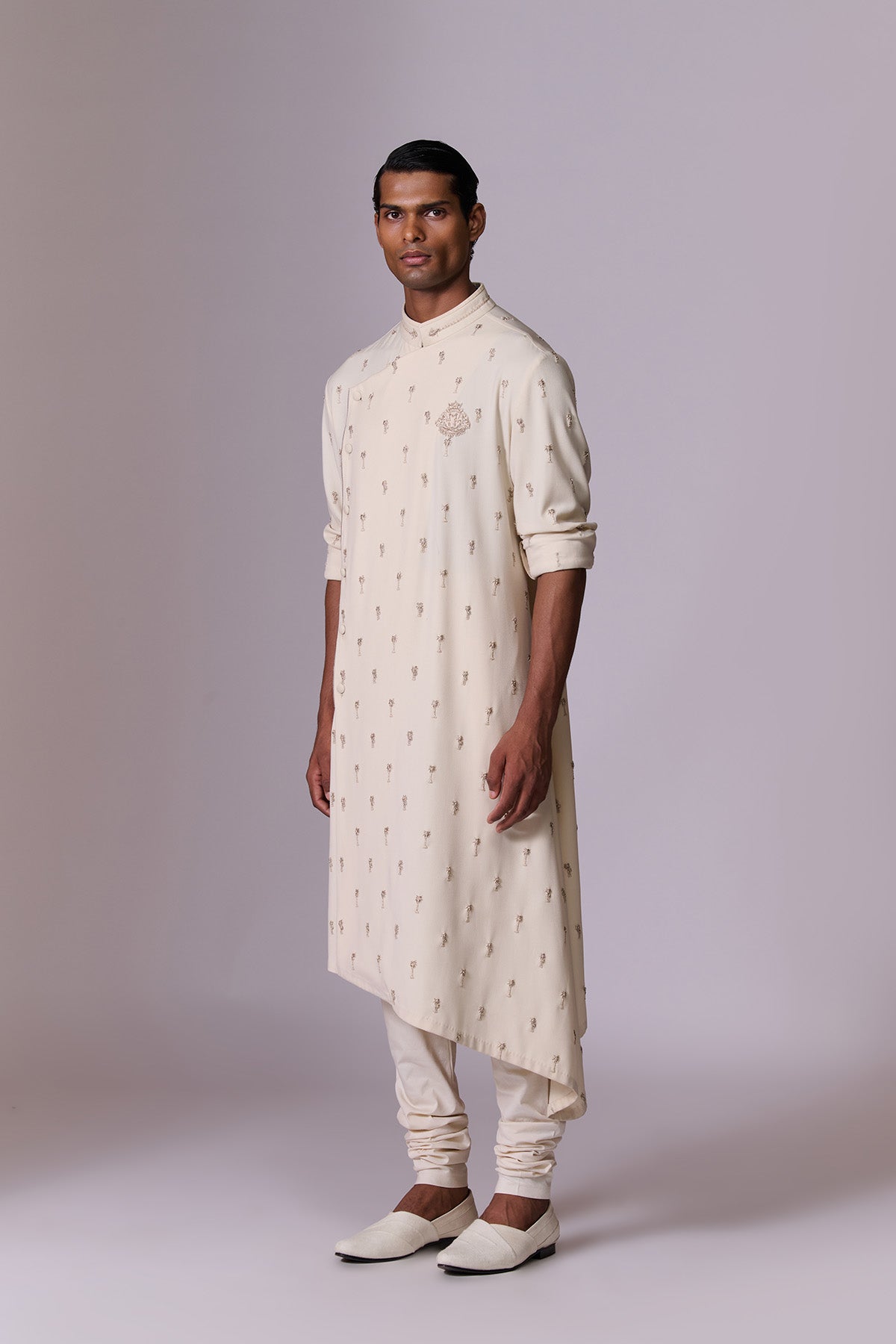 Ivory Embroidered Asymmetric Kurta