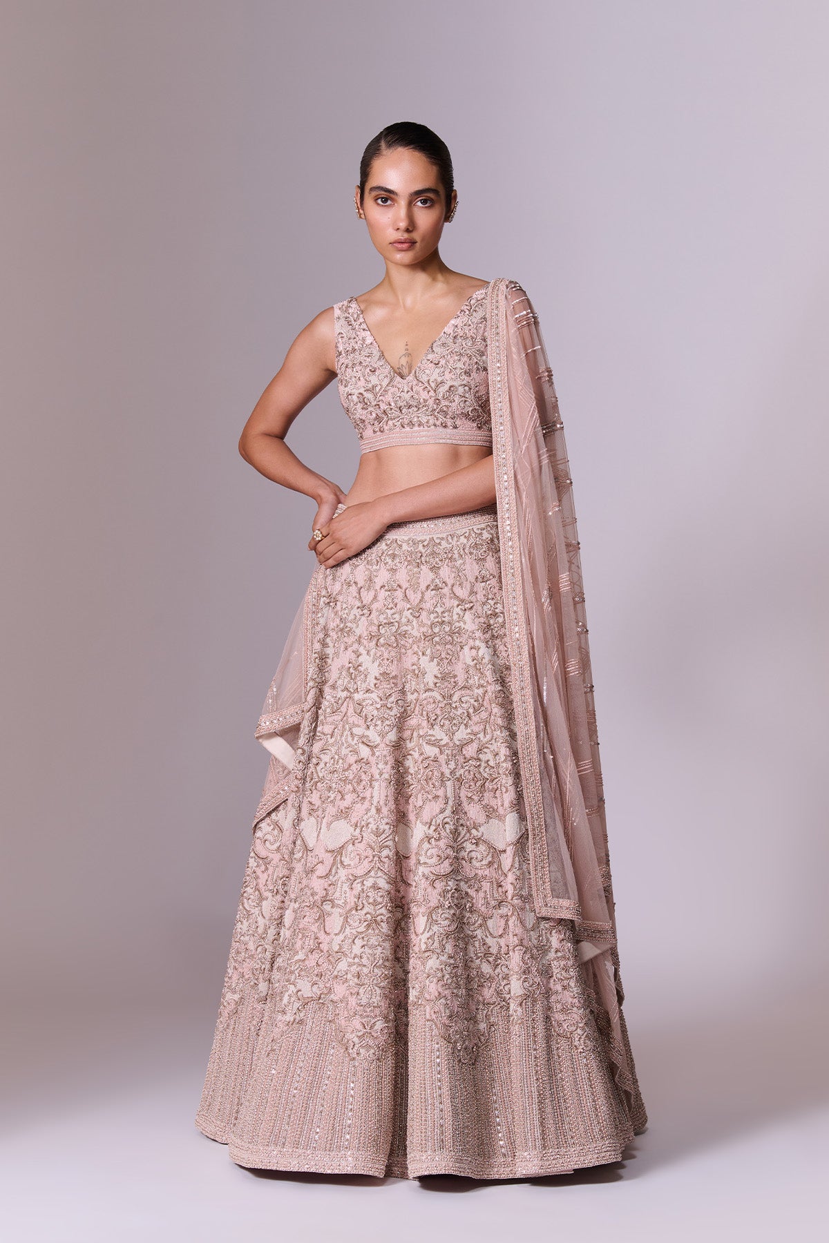 Snow Pink Embroidered Lehenga Set