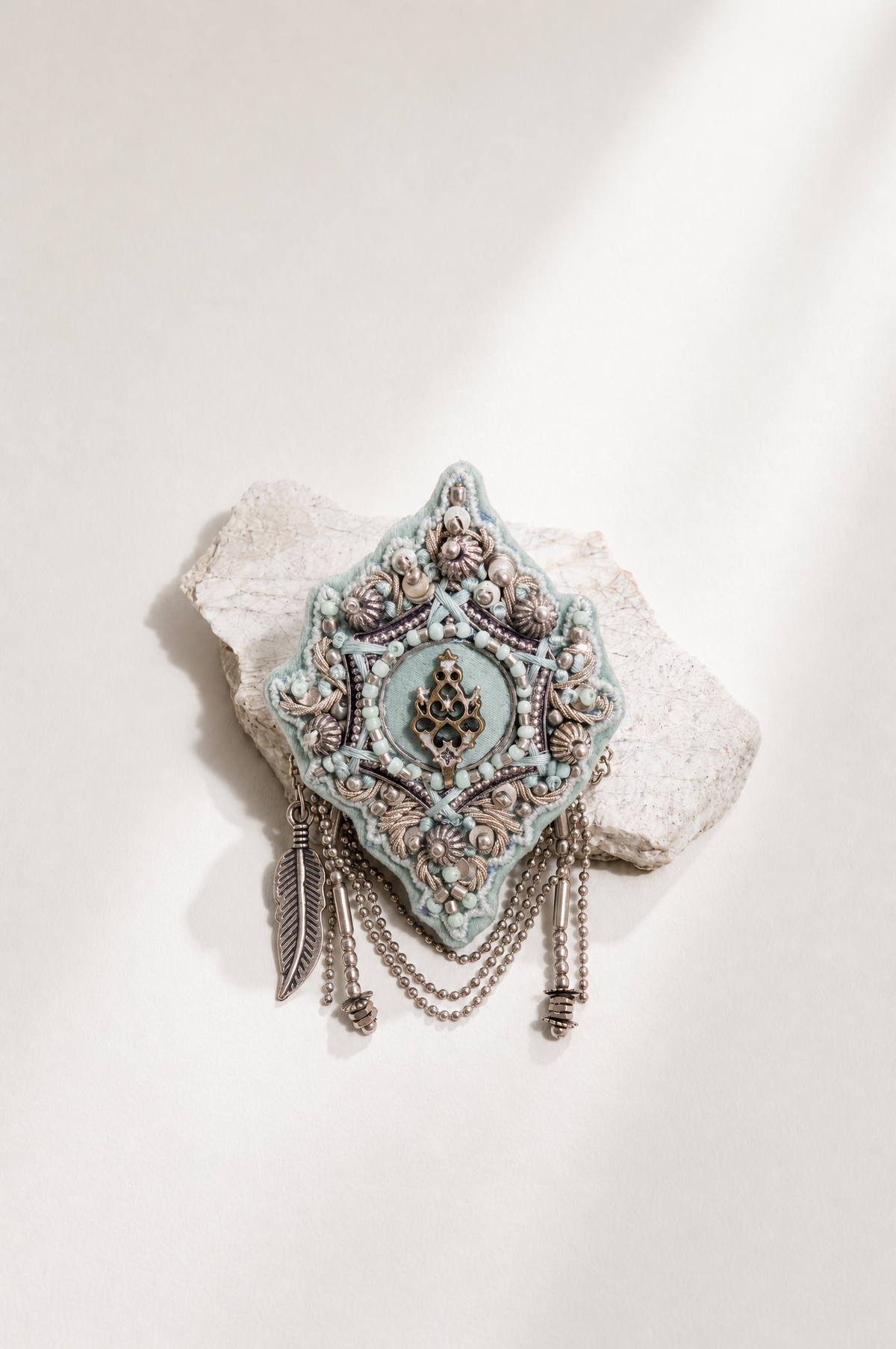 Mint Green Embellished Statement Brooch