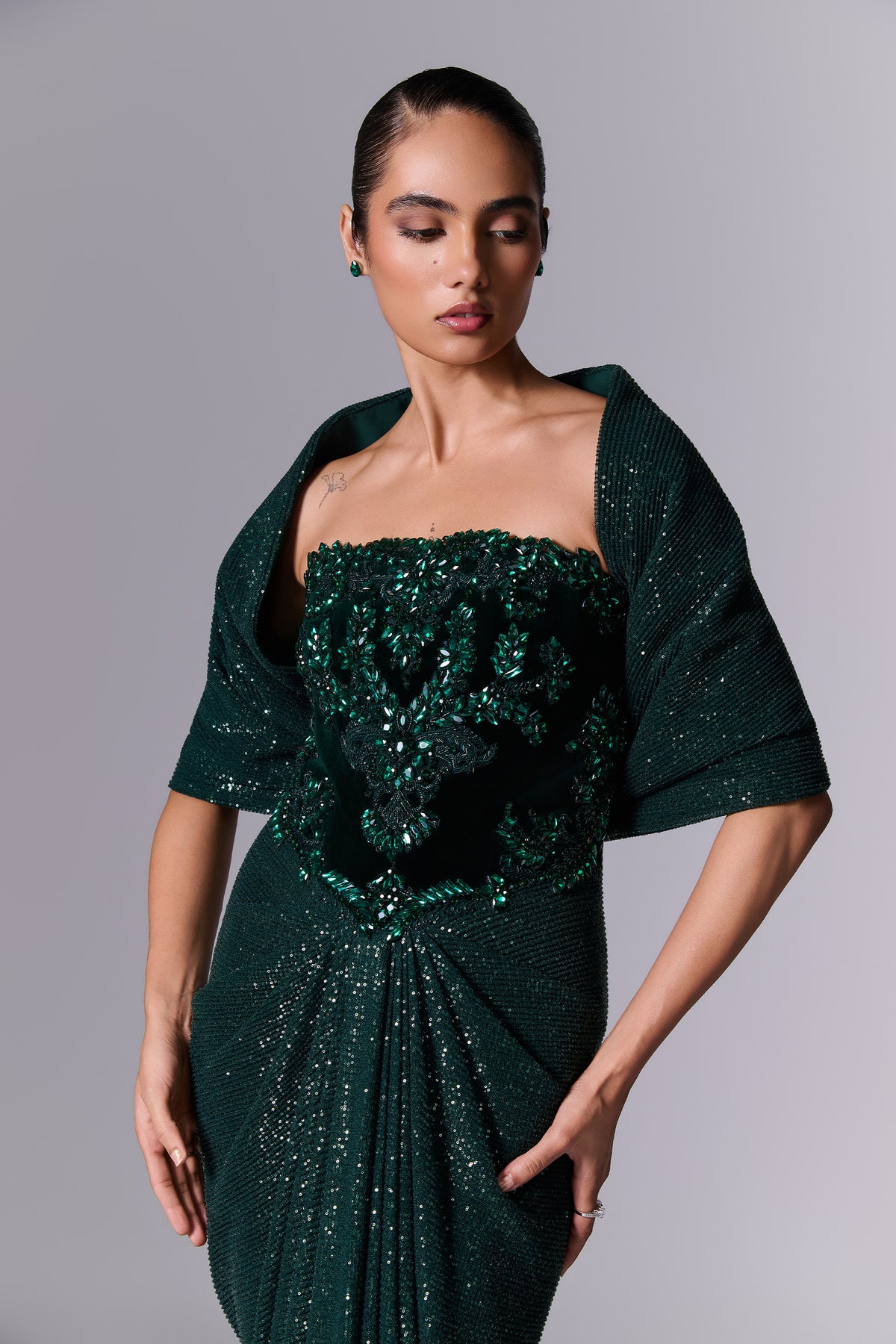 Emerald Draped Saree Gown