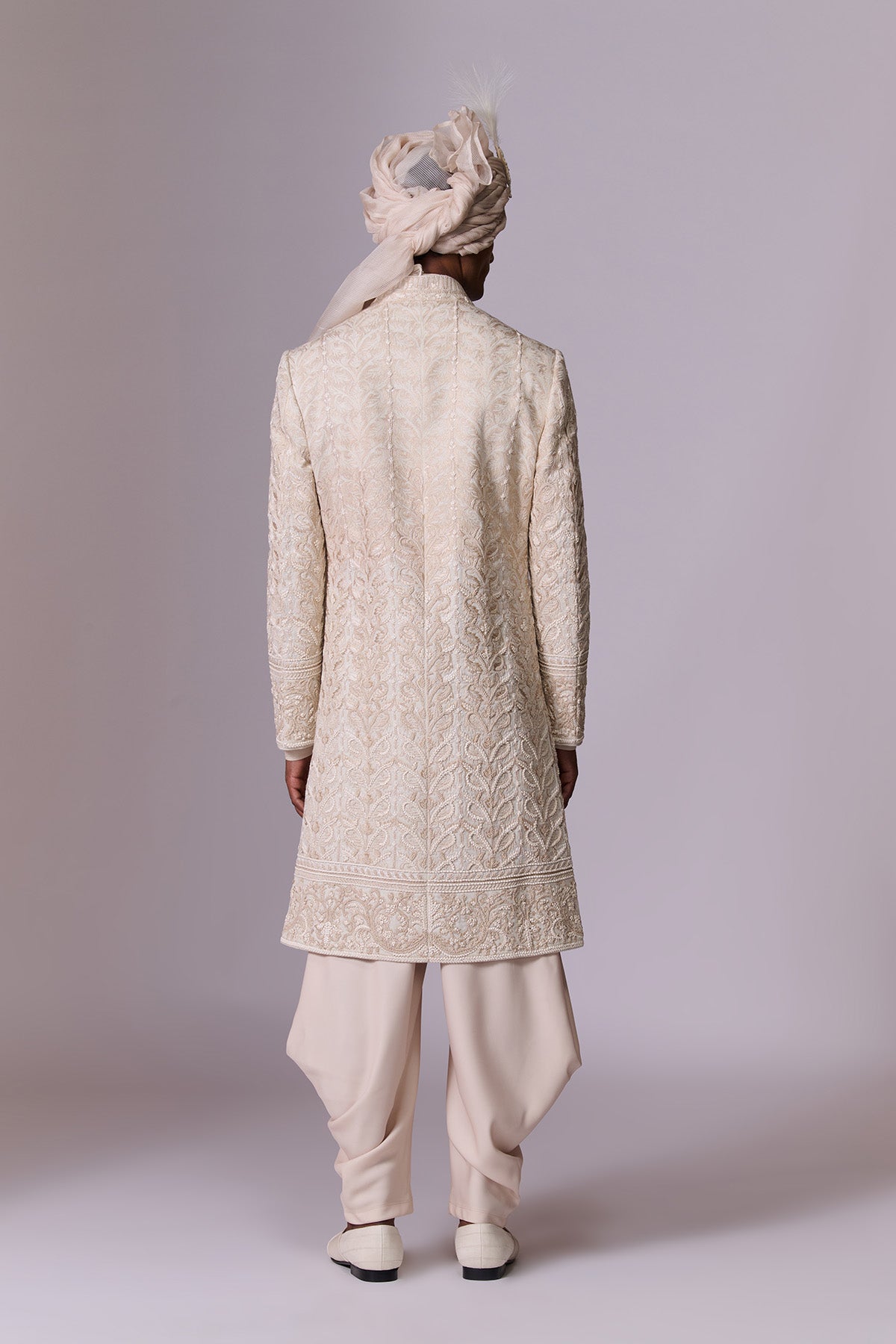 Ivory Sherwani Set with Layered Drape