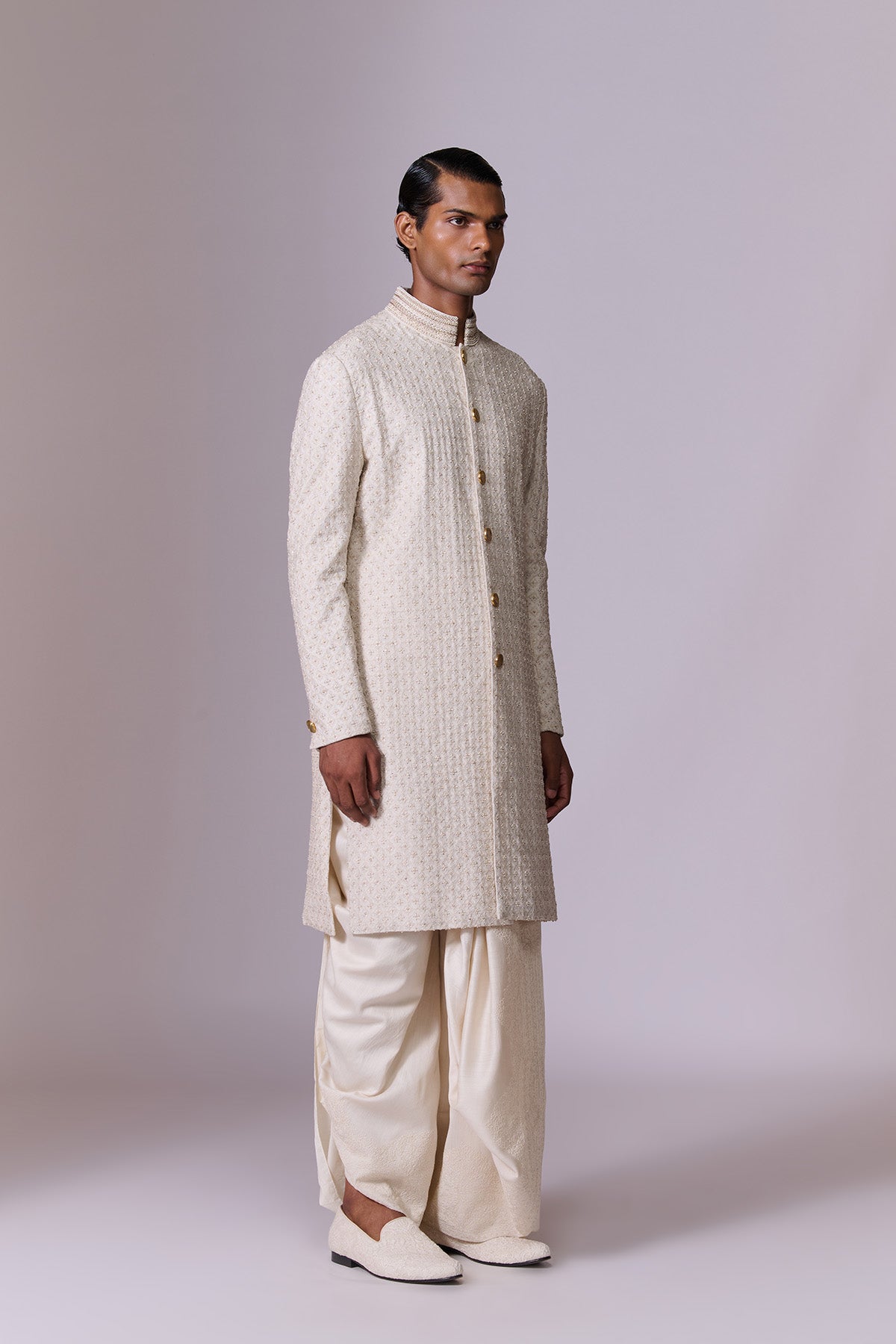 Ivory Embroidered Sherwani Set