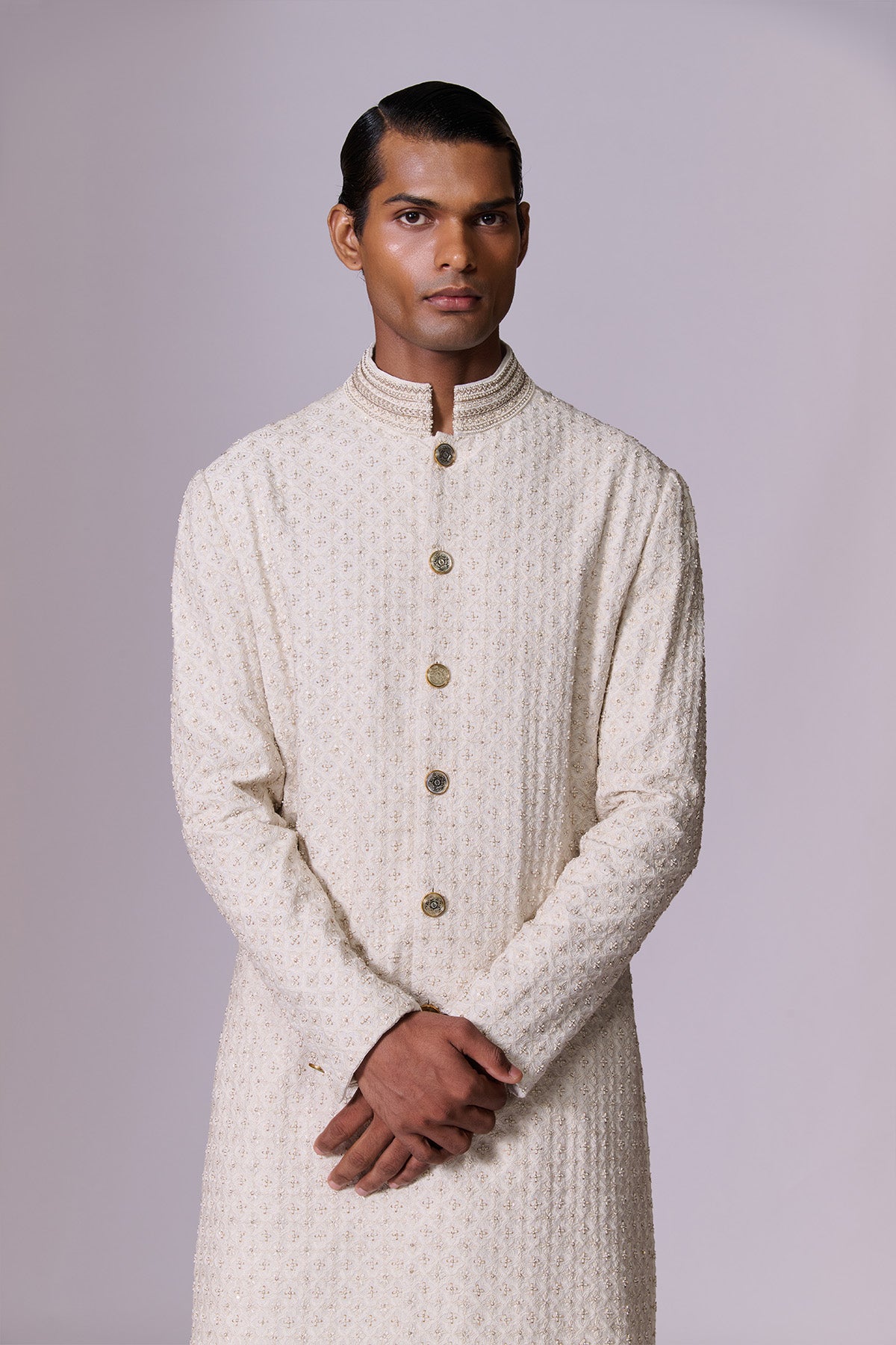 Ivory Embroidered Sherwani Set