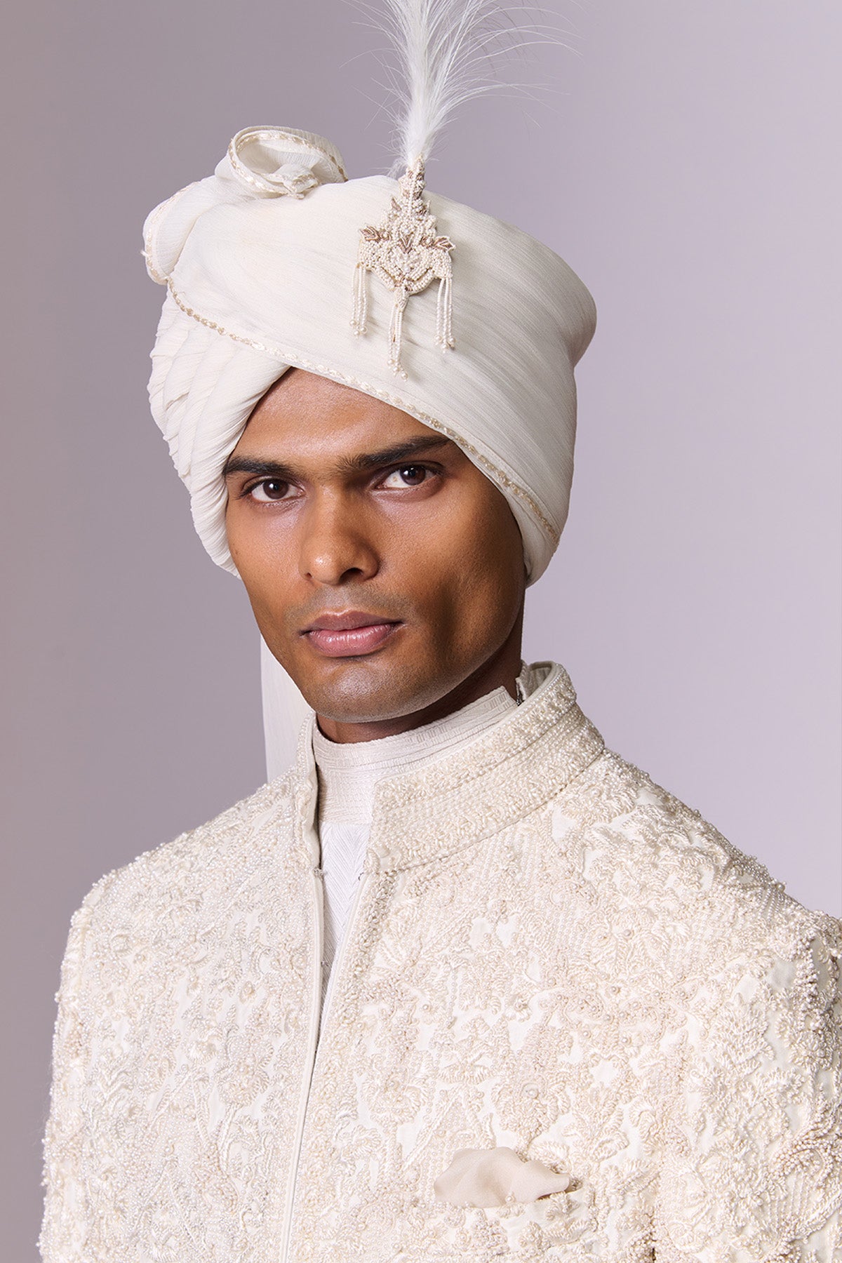 Ivory Pearl Embroidered Sherwani Set