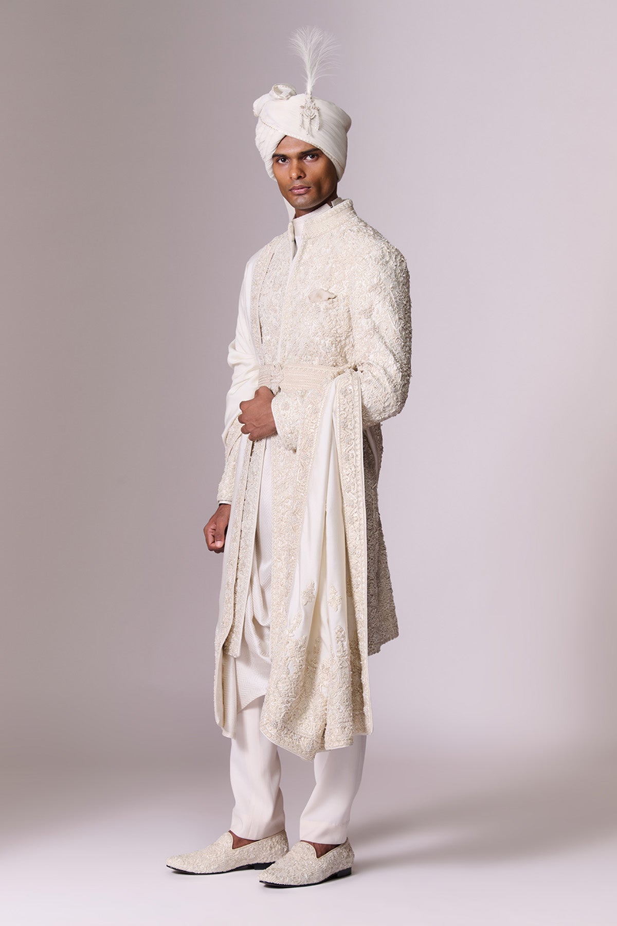 Ivory Pearl Embroidered Sherwani Set