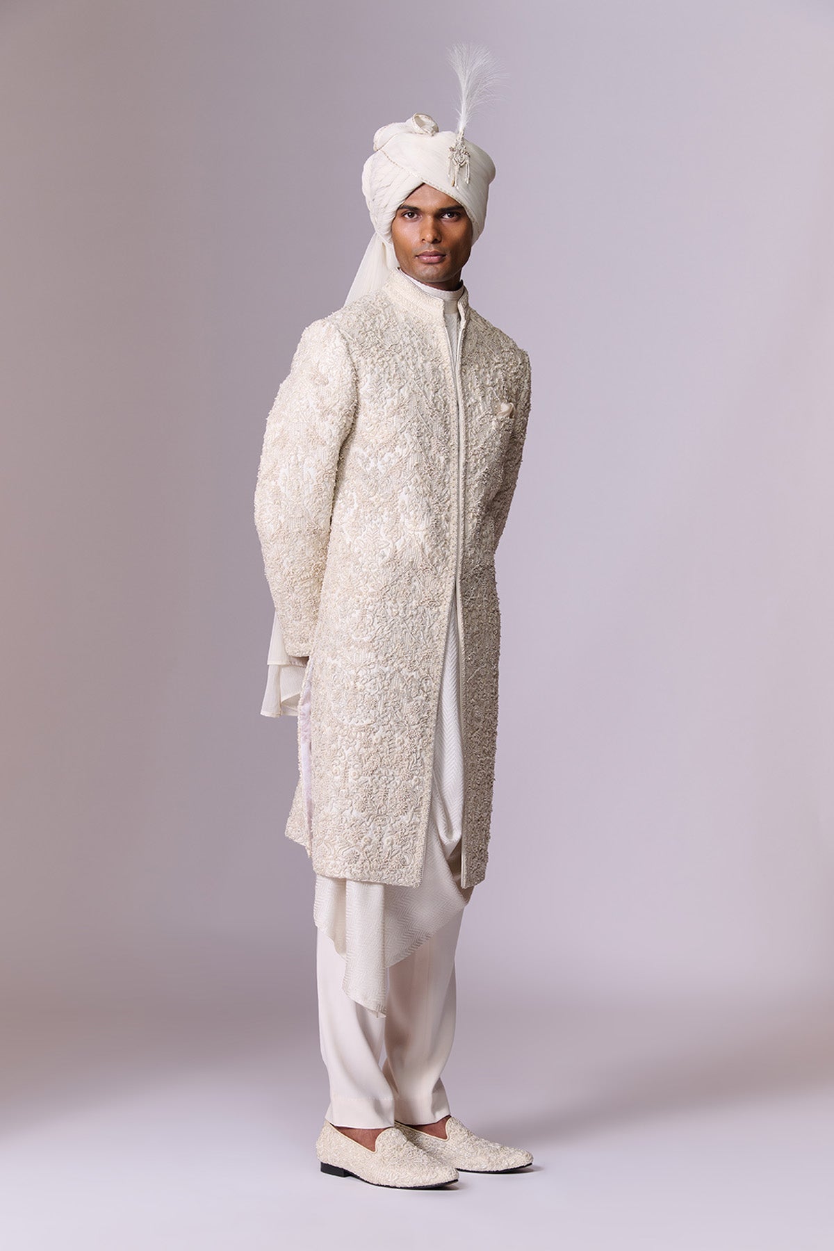 Ivory Pearl Embroidered Sherwani Set