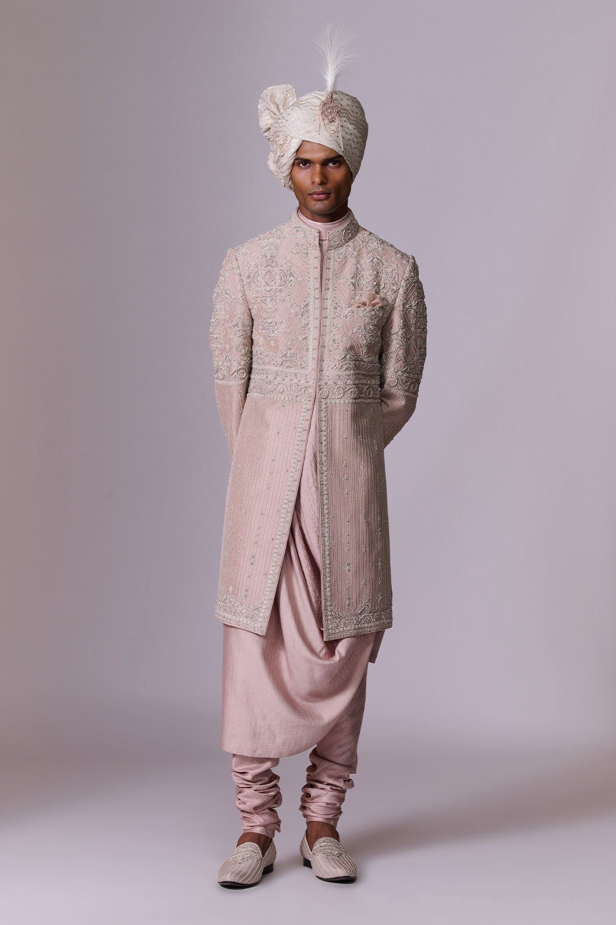 Blush Pink Embroidered Sherwani Set
