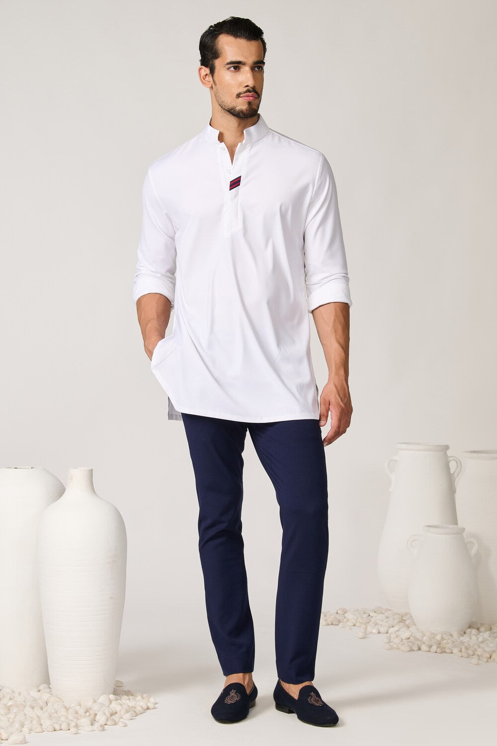 Off white Tape-Detail Classic Kurta