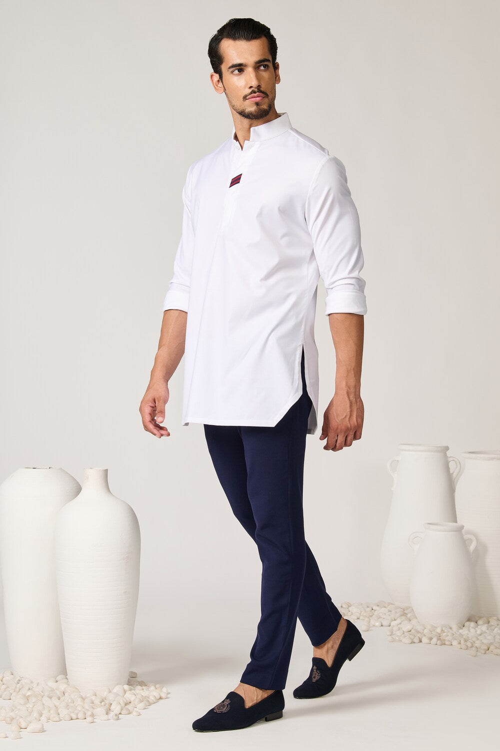 Off white Tape-Detail Classic Kurta