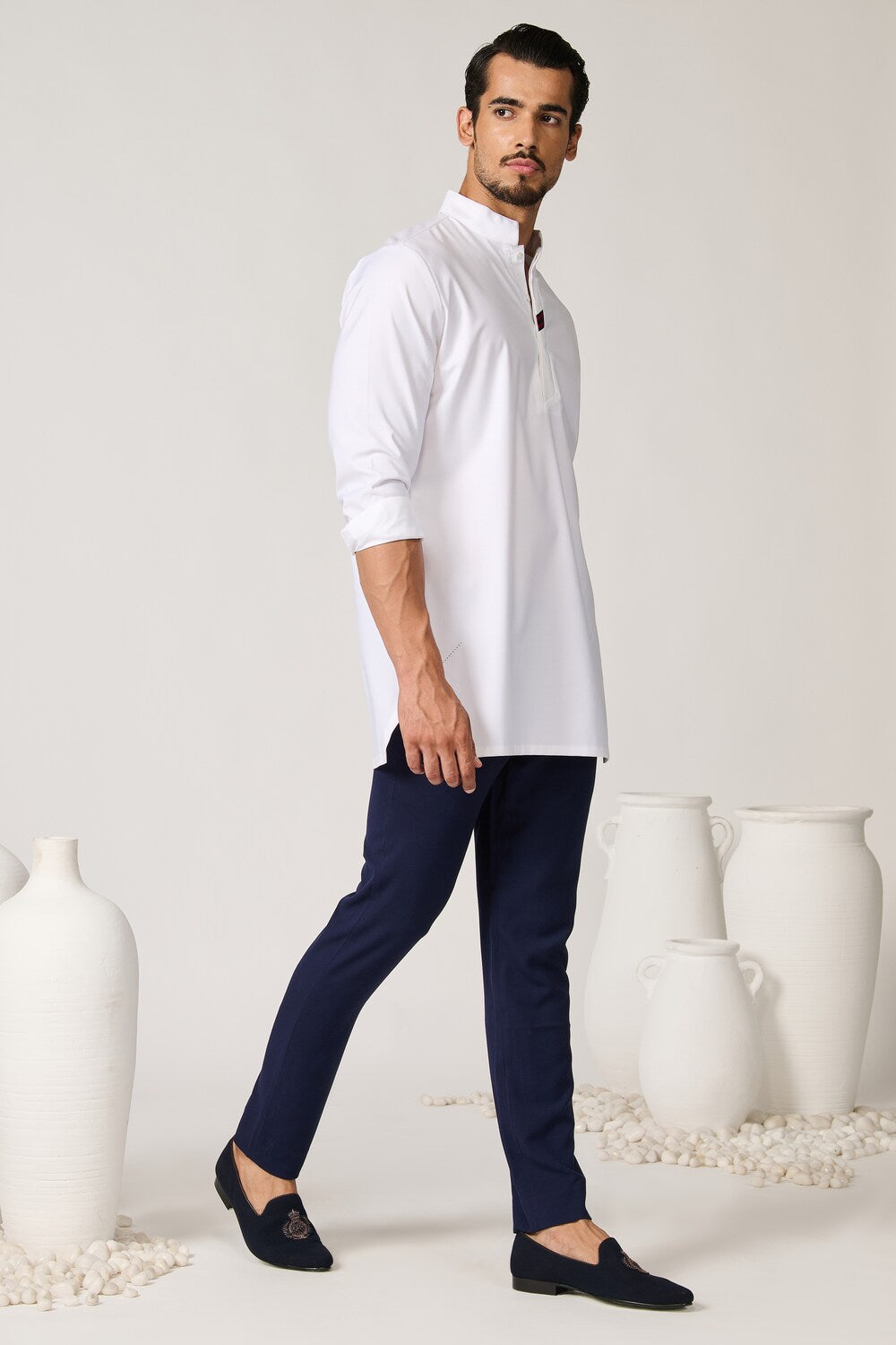 Off white Tape-Detail Classic Kurta