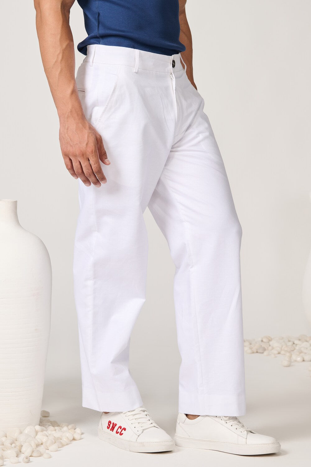 Off-White Linen Relaxed Fit Trousers