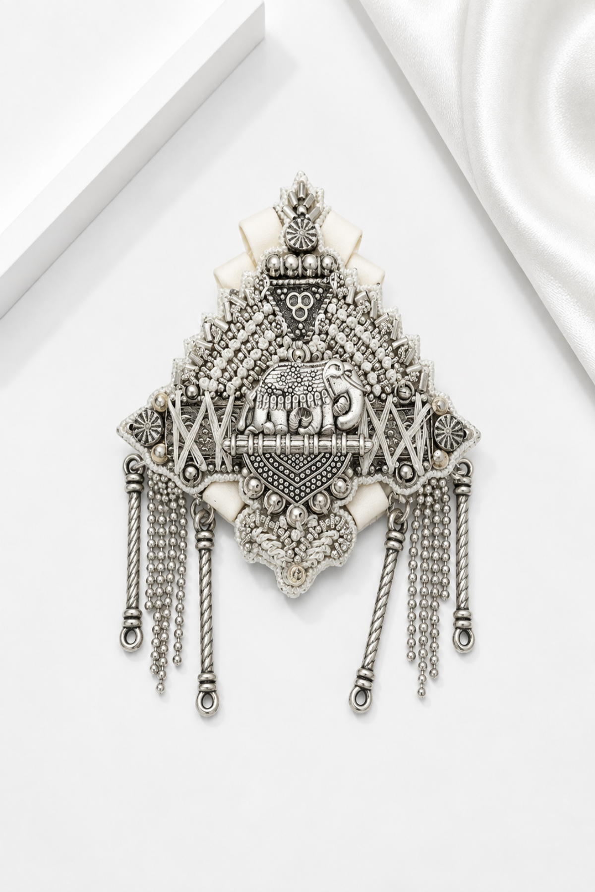 Ivory & Silver Elephant Embellished Statement Brooch