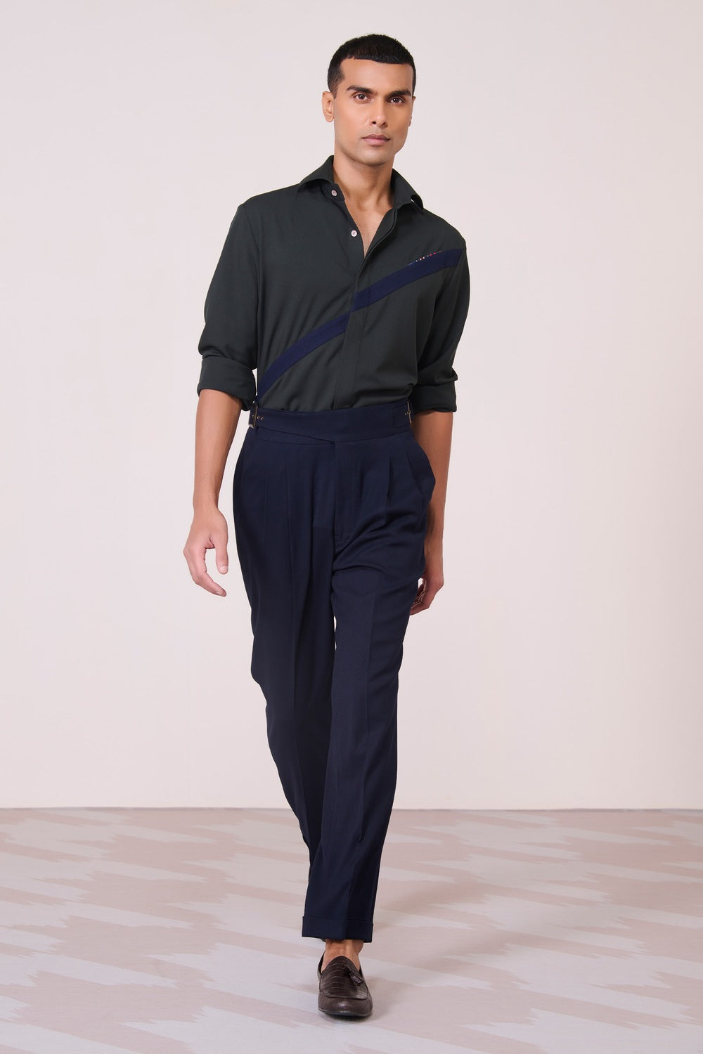 Navy Cross Flap Trousers