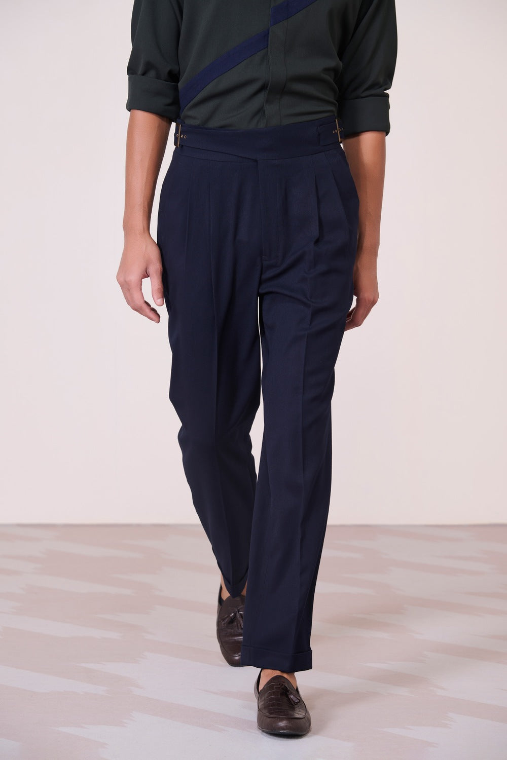 Navy Cross Flap Trousers