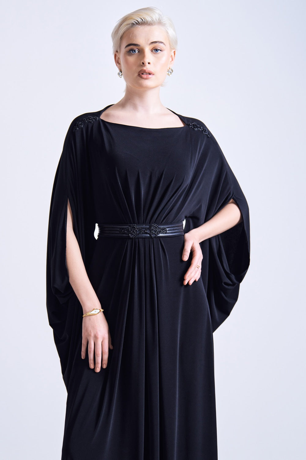 Asymmetric Dress with Embellished Belt