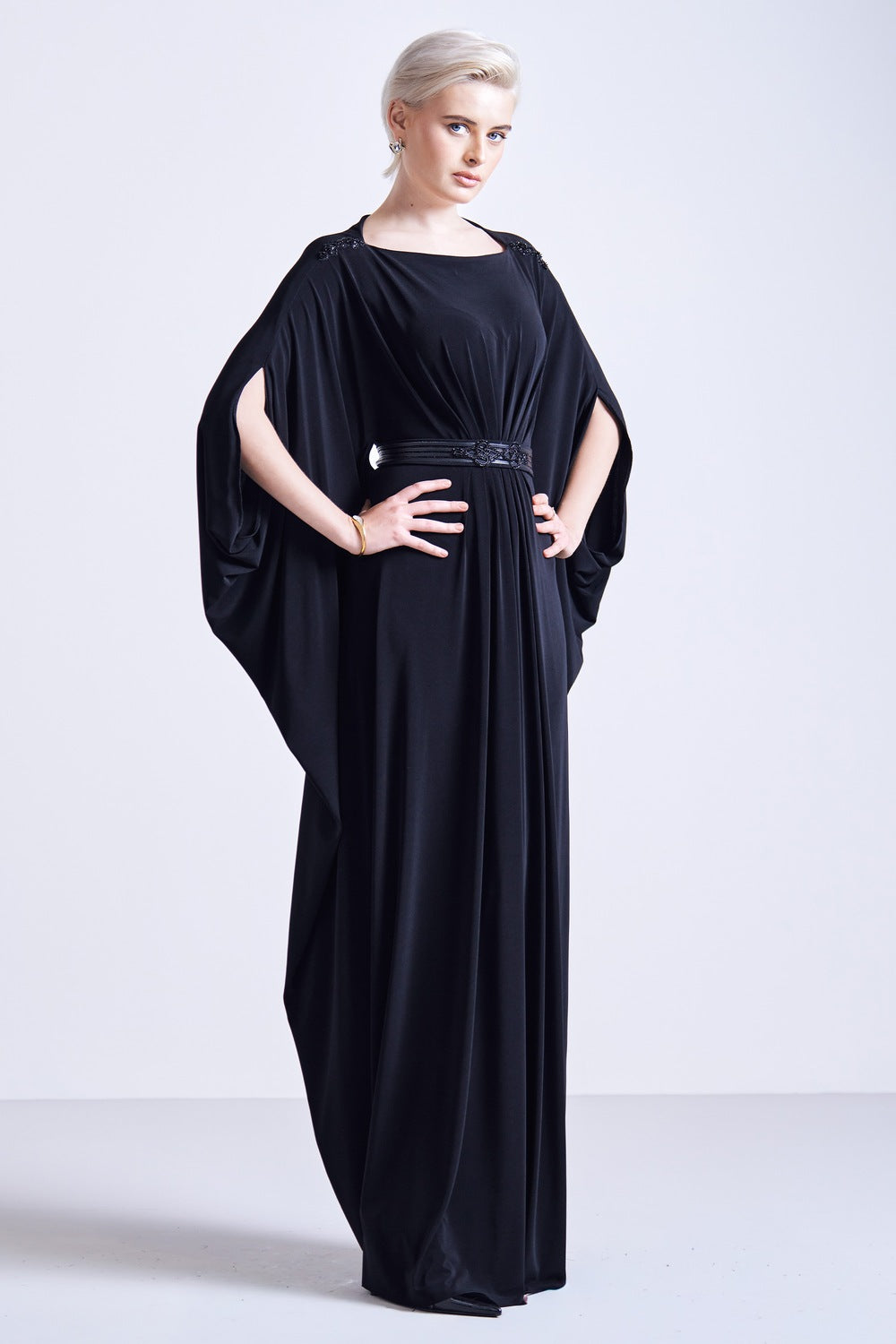 Asymmetric Dress with Embellished Belt