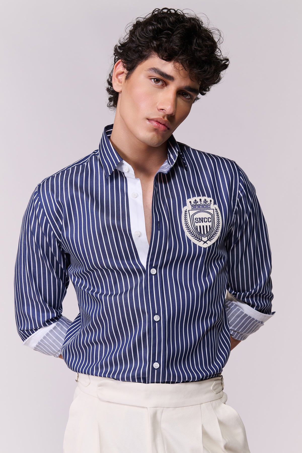 SNCC Navy Sriped Shirt with Patch Logo
