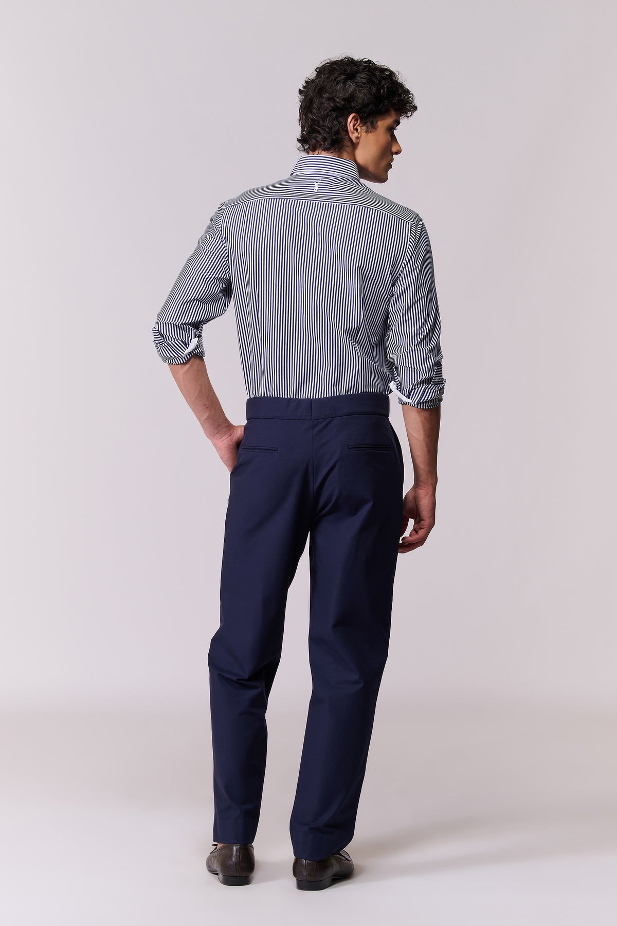 SNCC Navy Striped Shirt with Contrasting Placket