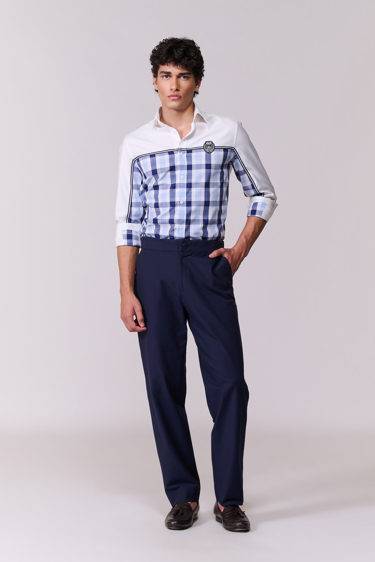 SNCC White Check Panel Shirt